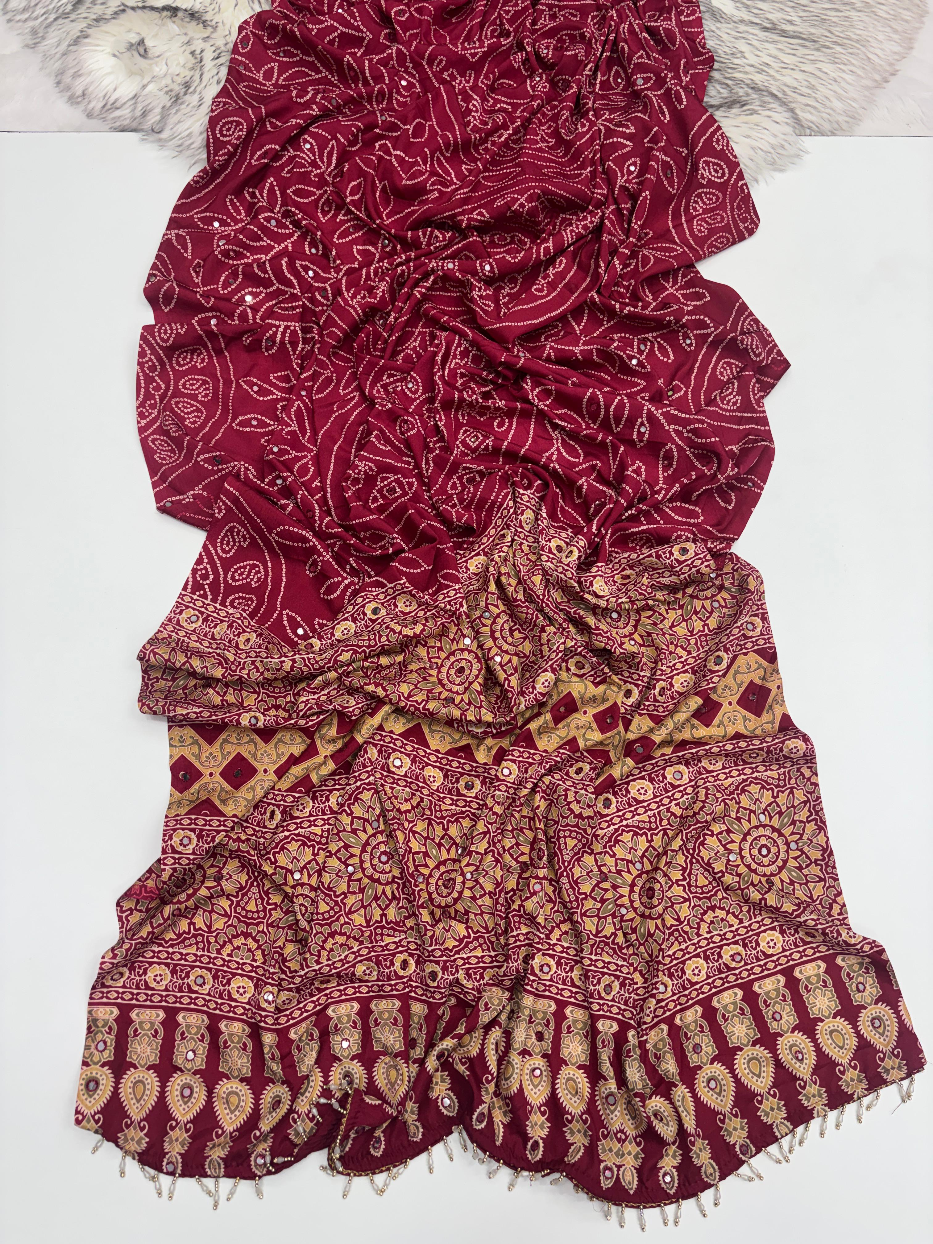 Pure Satin Silk Saree with Aari Mirror Work
