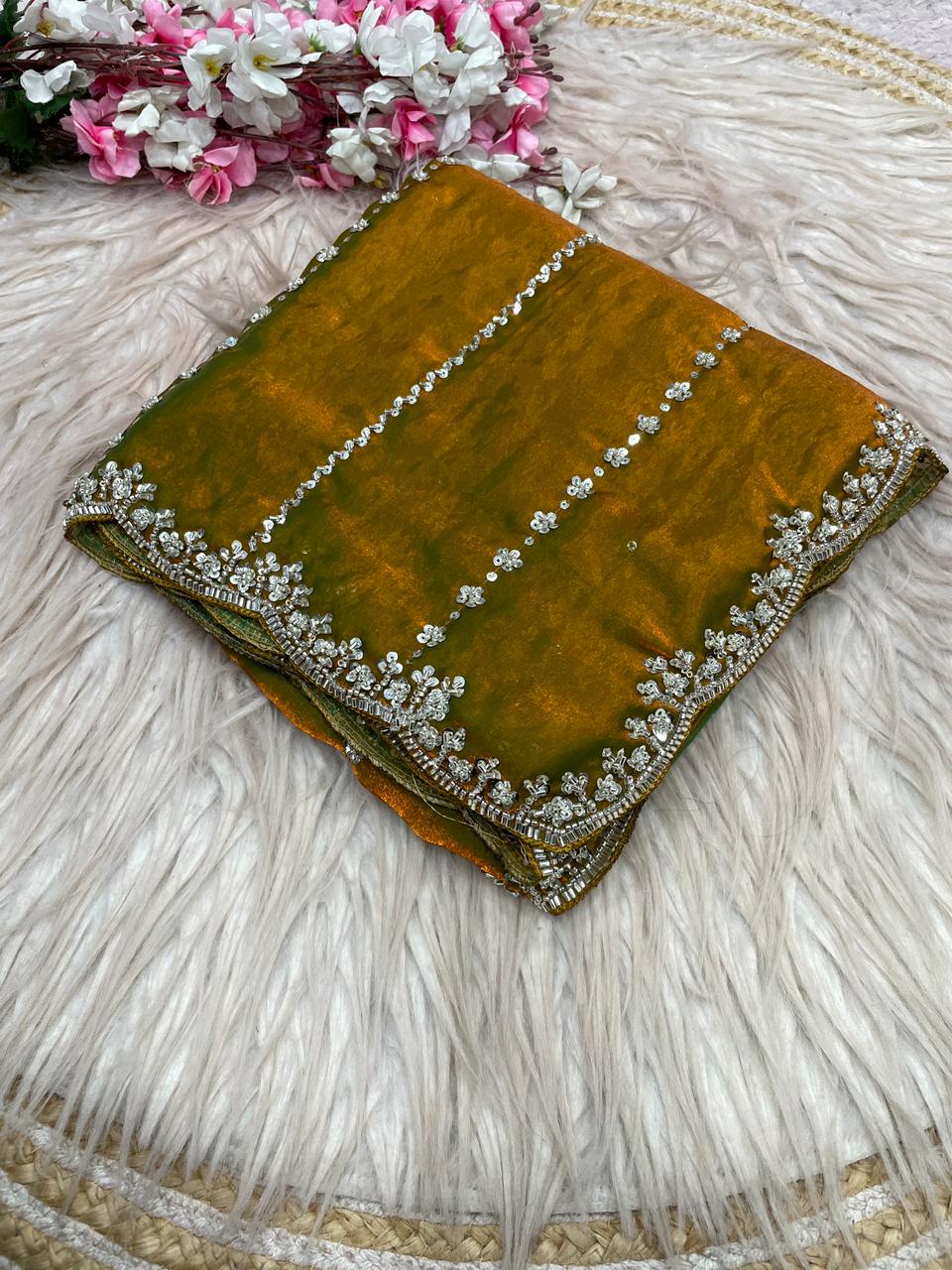 Fendy Satin Space Silk Saree with Premium Beads Handwork