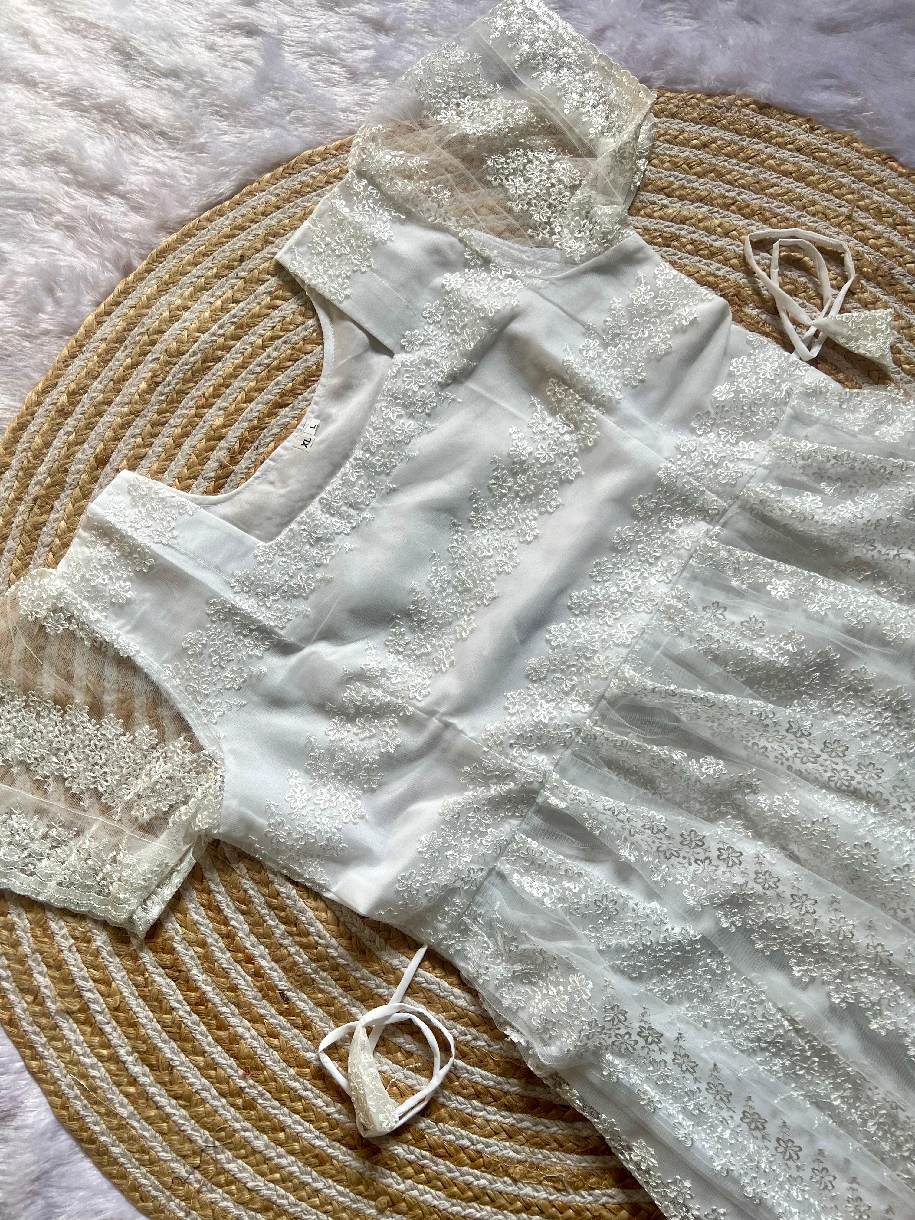 Beautiful Flower Embroidery Sequence Work Frocks