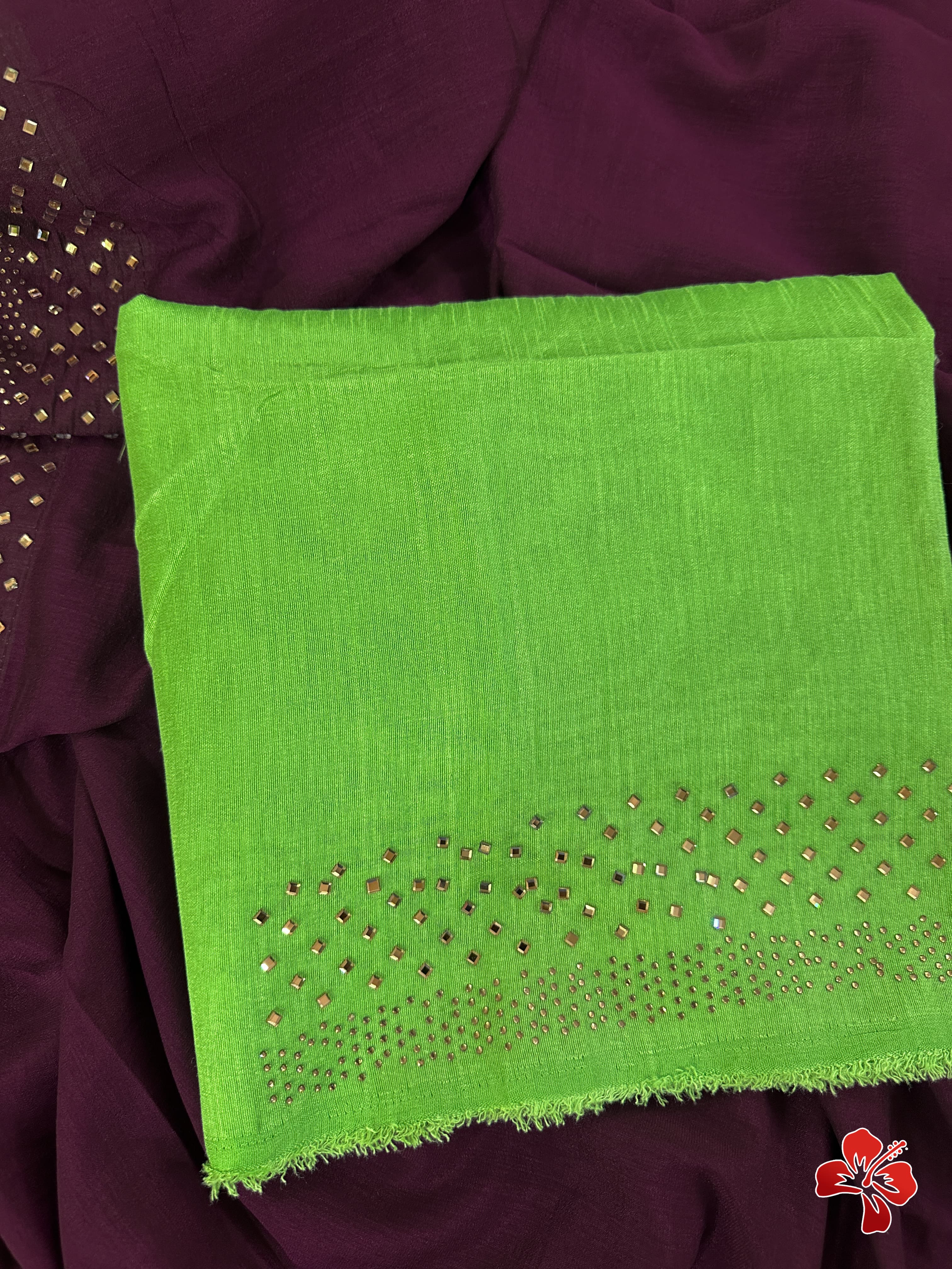 Beautiful Wine Vichitra Silk Saree with Stone Work
