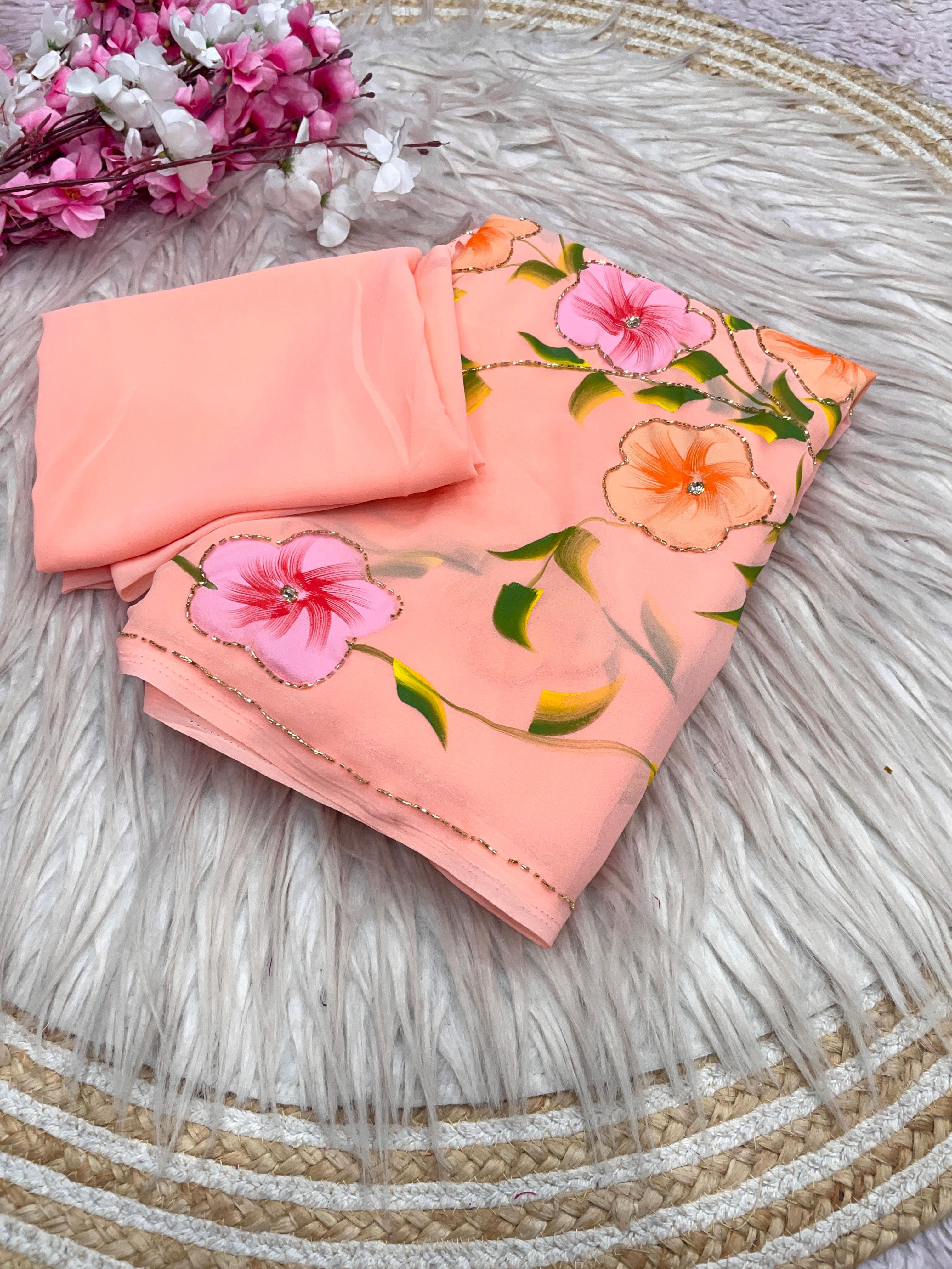 Georgette Sarees with Brush Paint