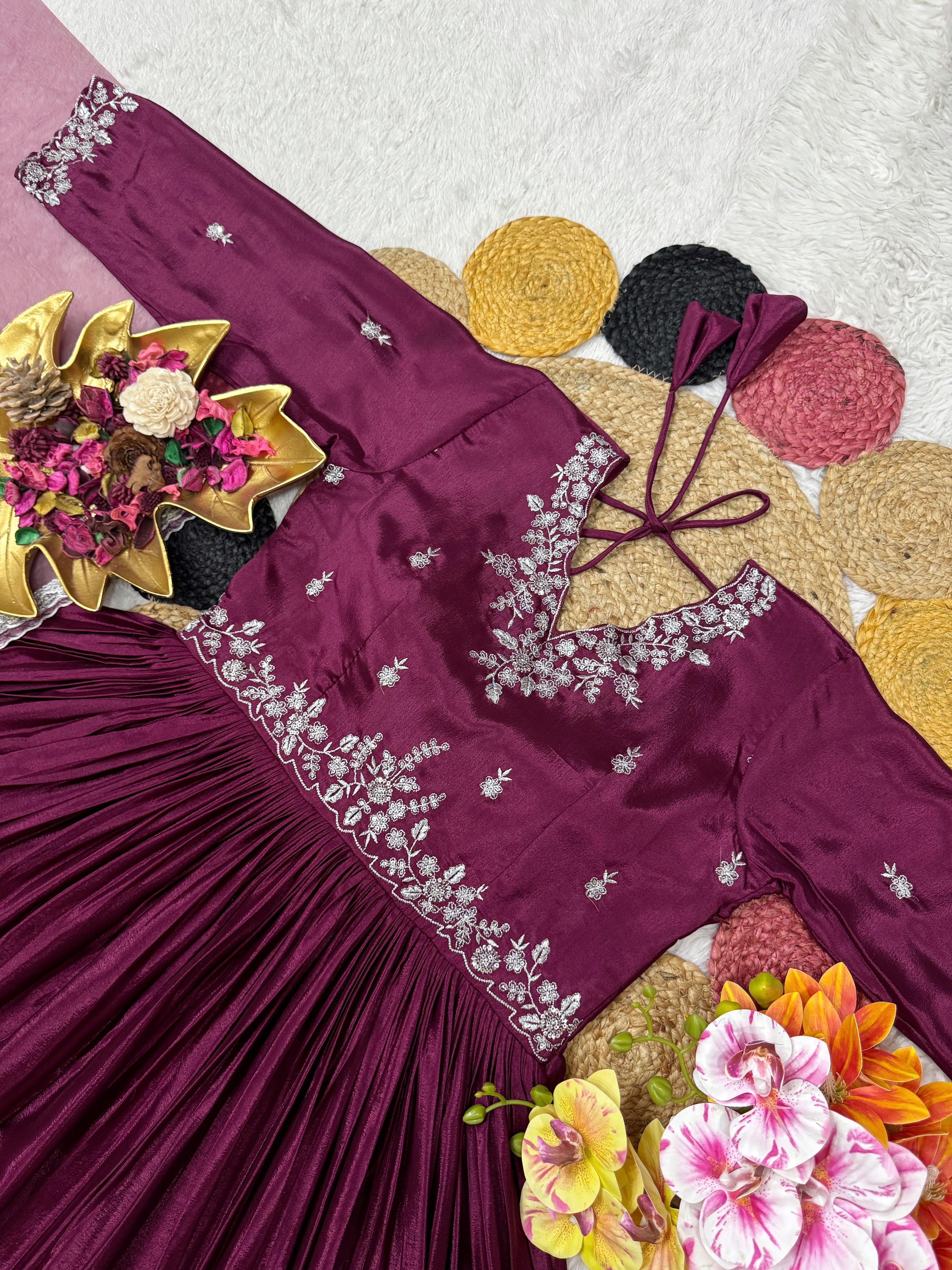 Beautiful Soft Chinon Gown with Premium Work