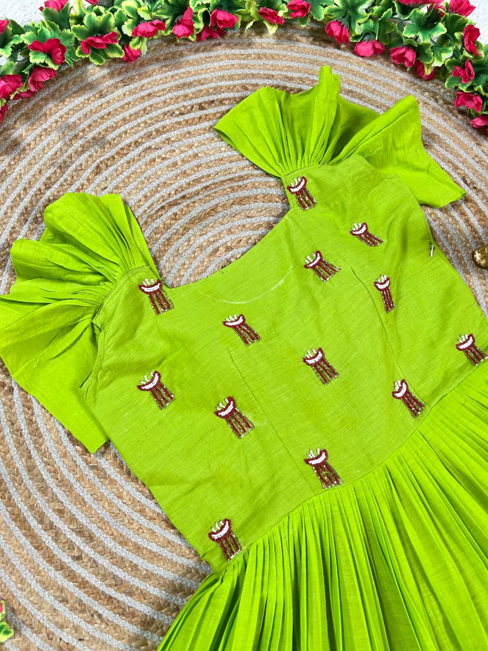 Beautiful Mul Chanderi Frocks Stitched with Maggam Work & Beautiful Sleeves