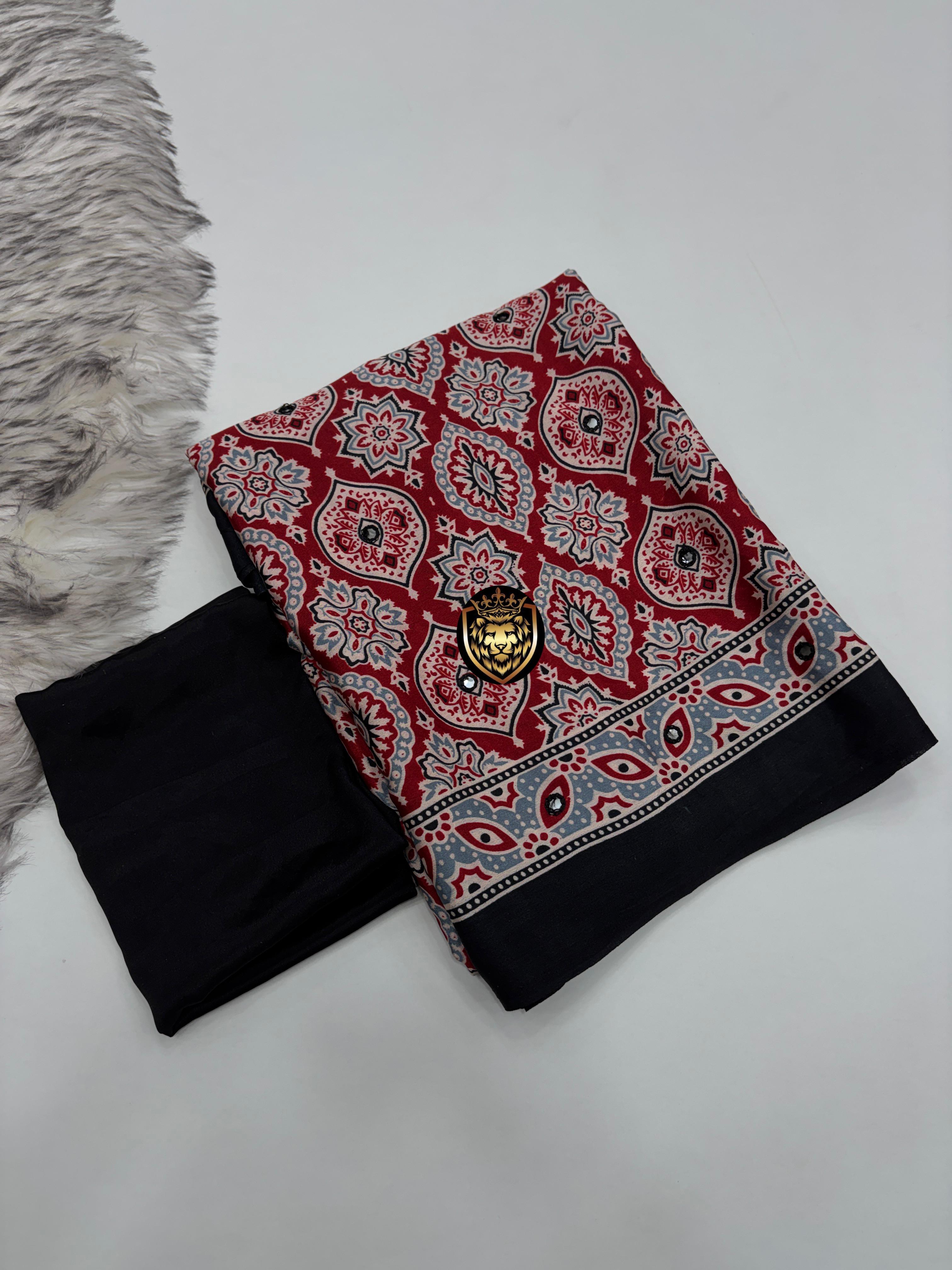 Beautiful Ajrakh Saree with Real mirror work