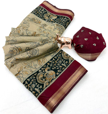 Mul cotton sarees with kalamkari Design
