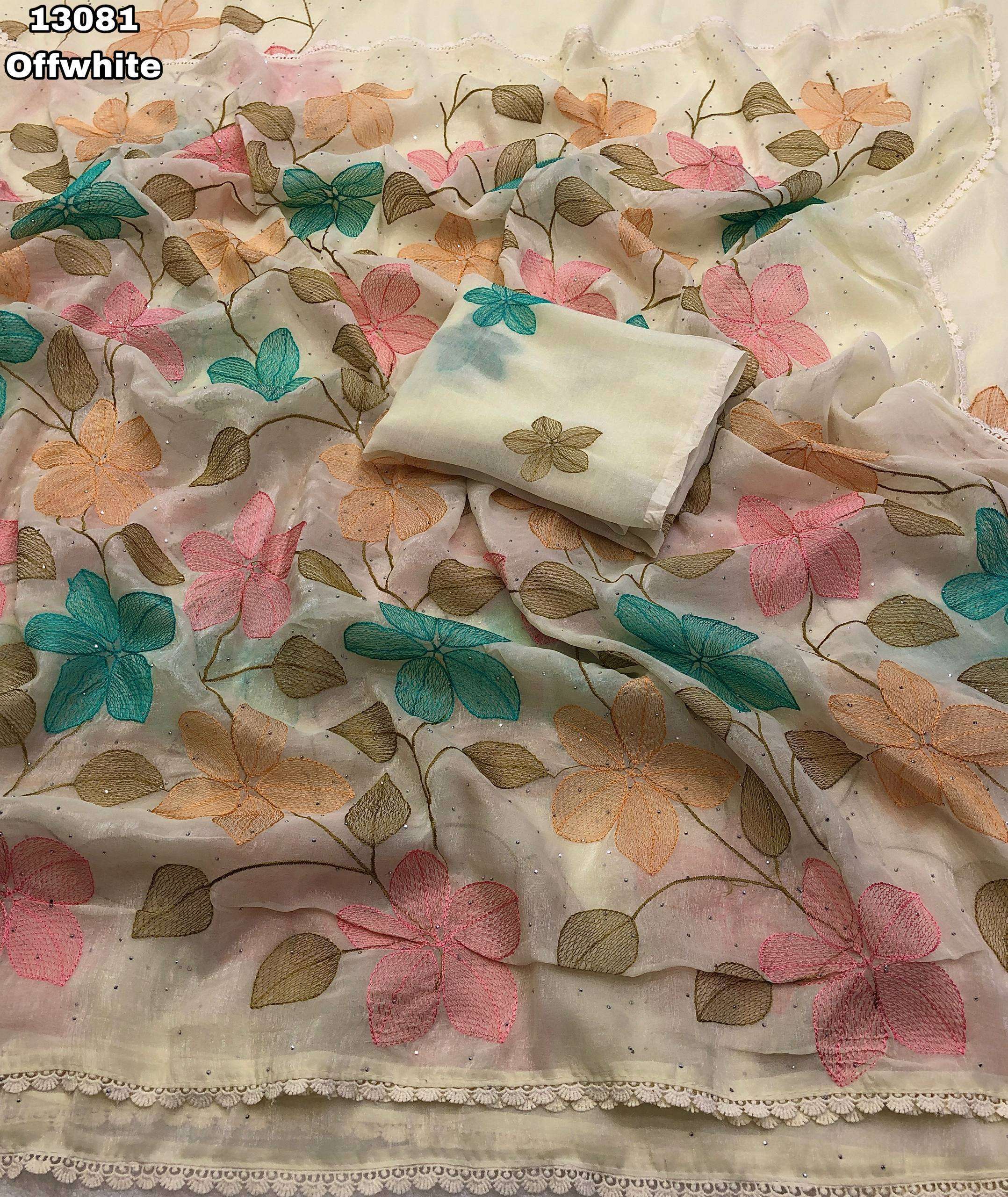 Crunchy Crush Embroidery Work Sarees