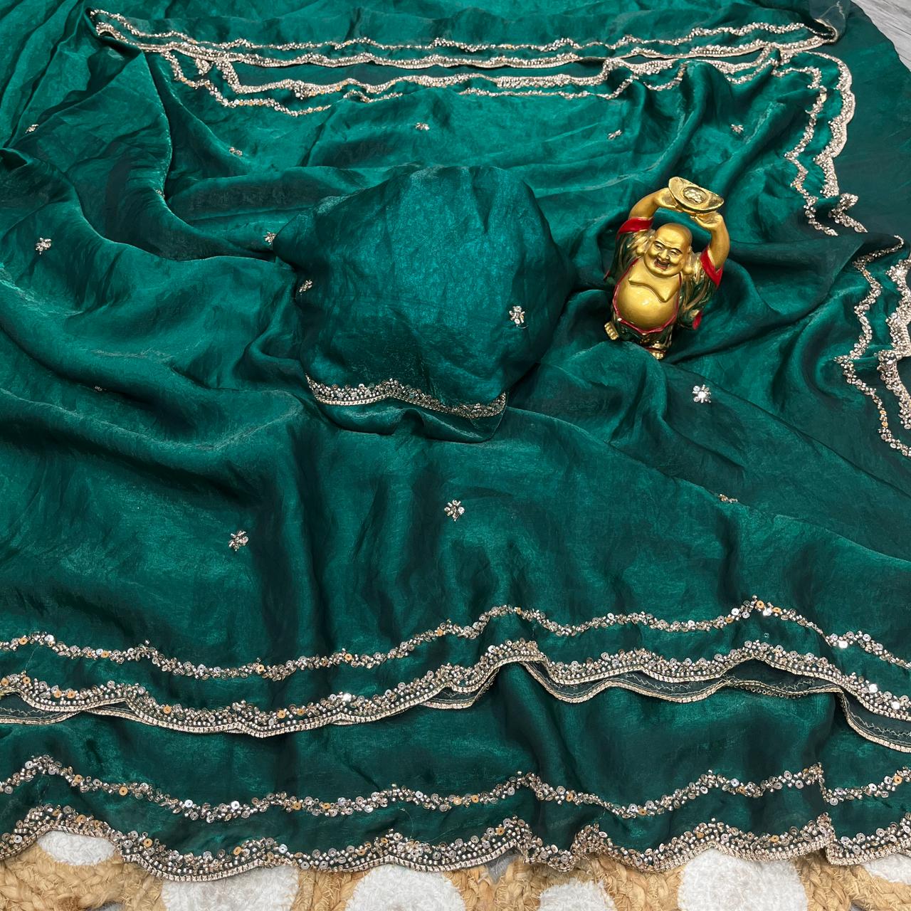 Space Silk Party Wear Saree with Dual Shade Beeds Work