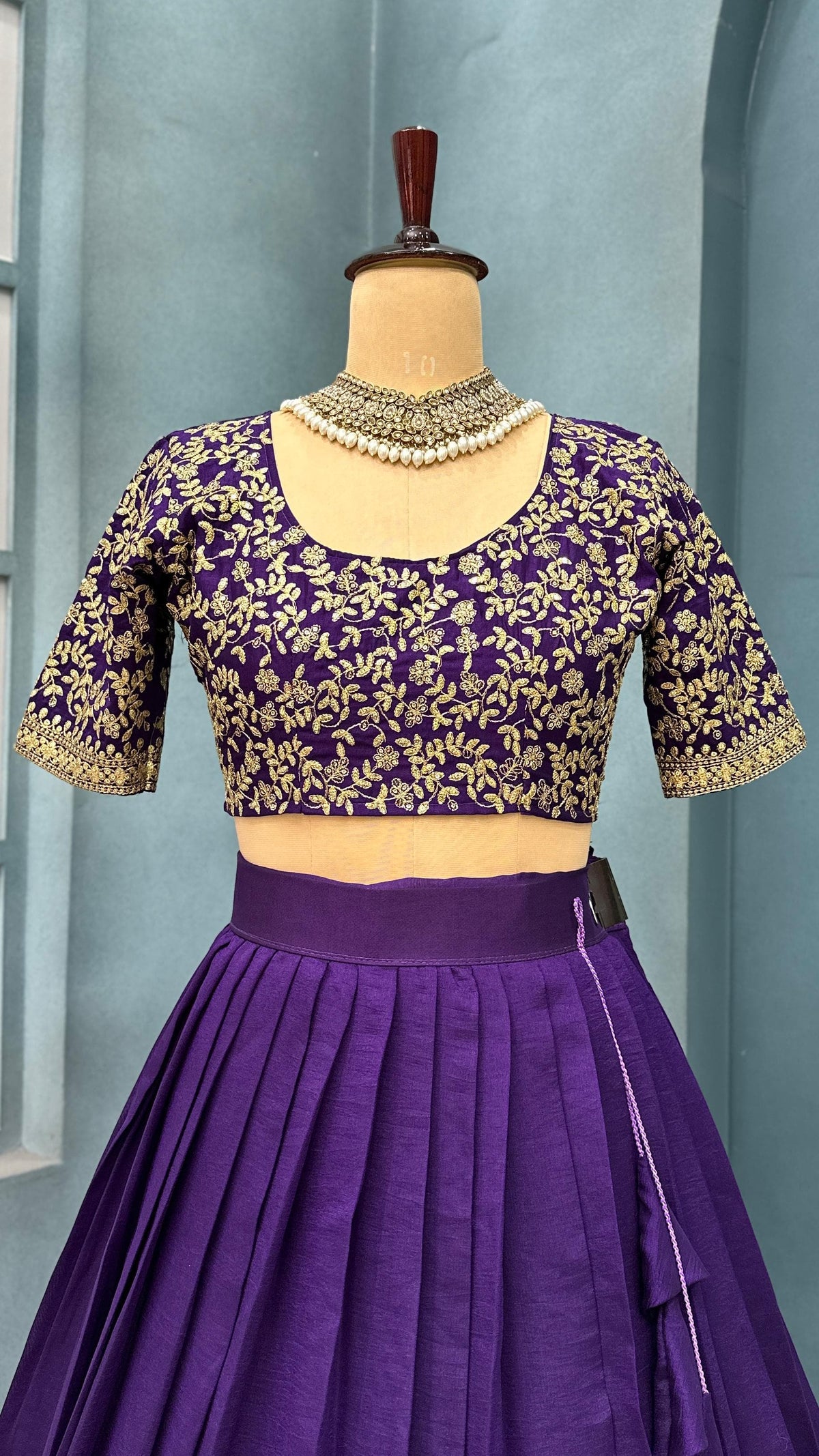 Premium Vichitra Silk with Maggam Work and Fully Stitched Lehangas