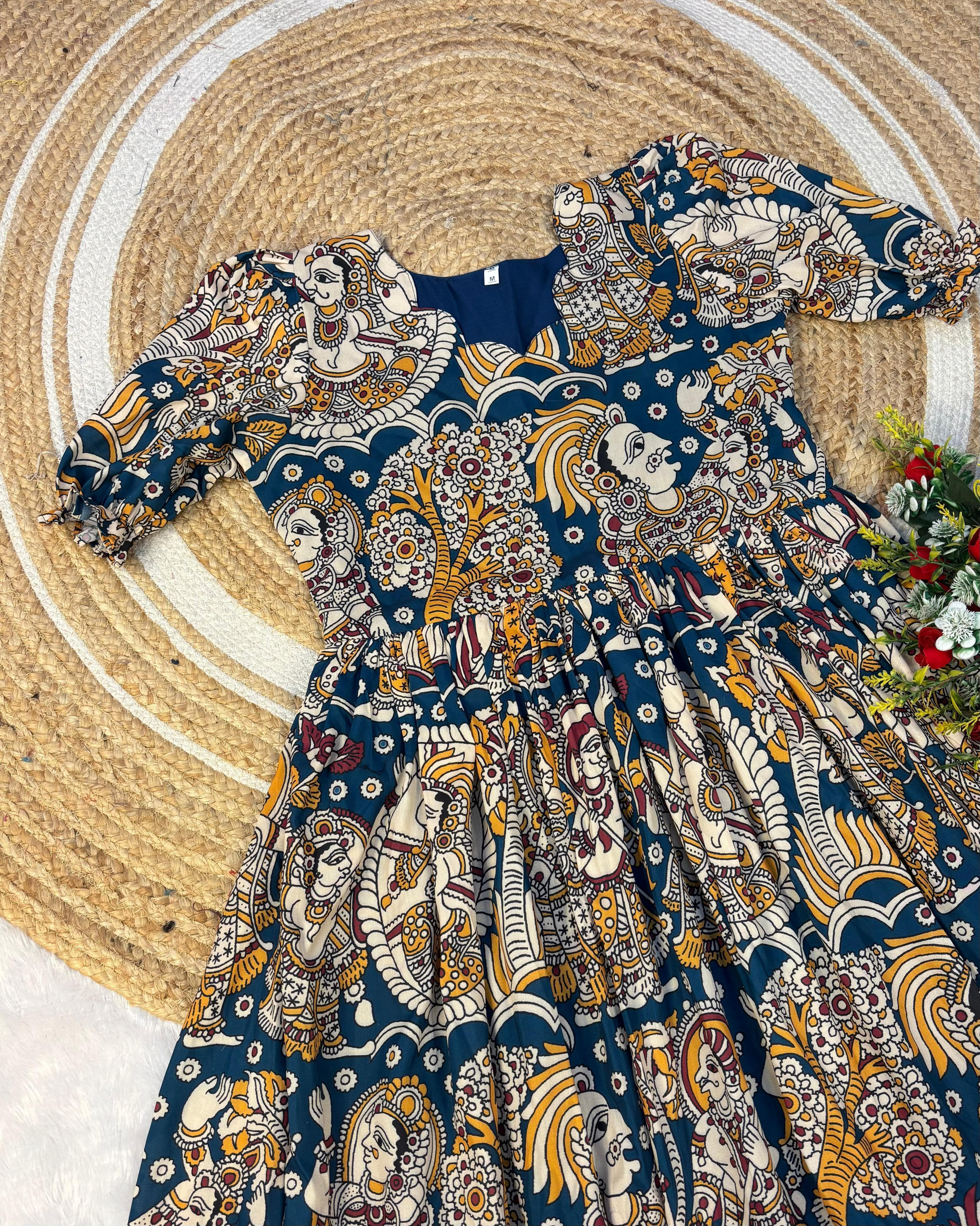 Kalamkari Maxi Gown Soft Maslin Cotton with Digital Print