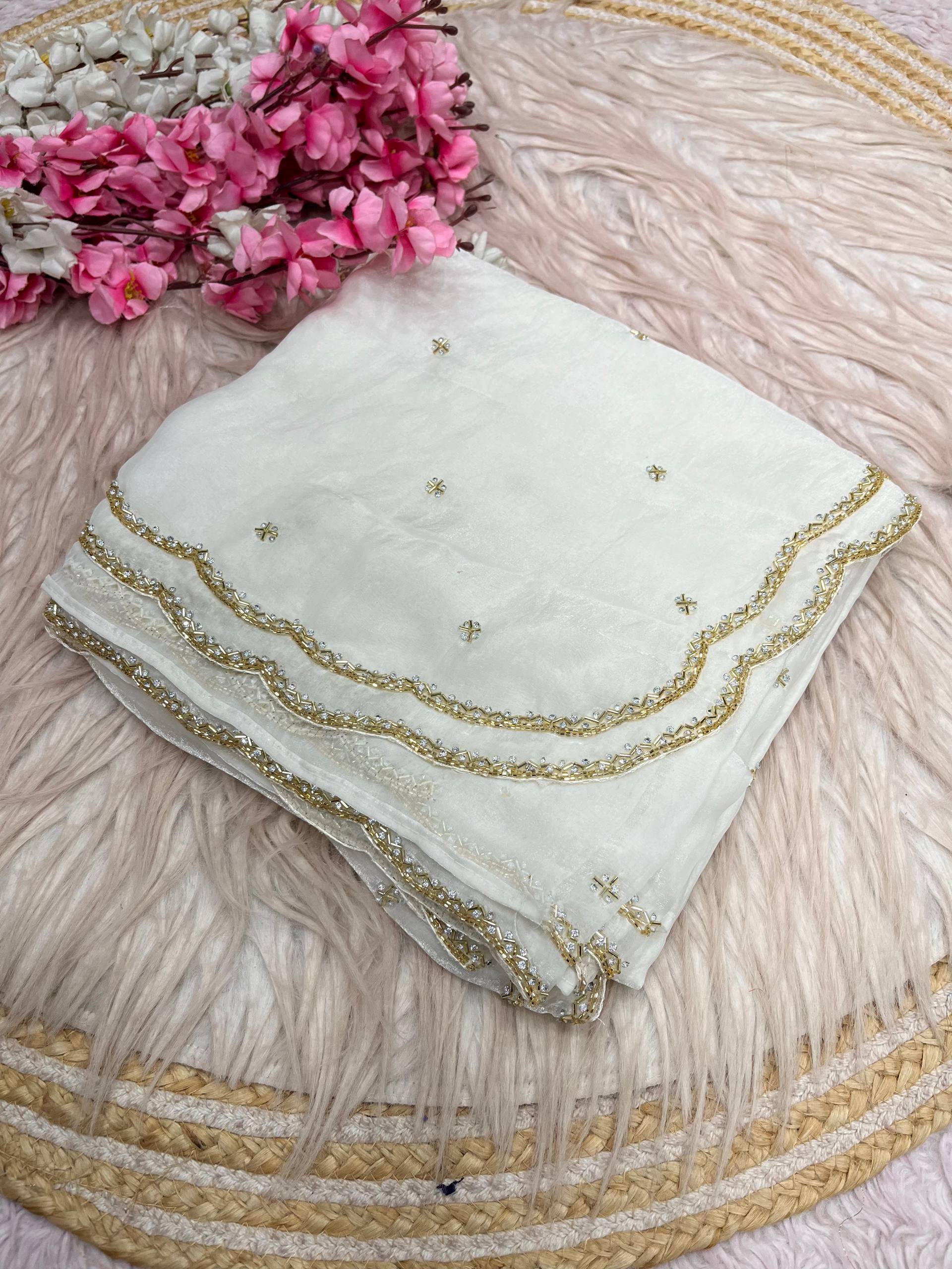 Space Silk Fandy sattin With Beautiful Khatli Cut Dana Handwork Along With Hand Diamond Work