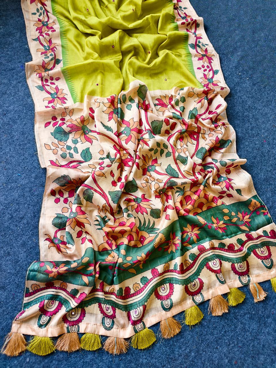 Kalamkari Jute Crape Sarees