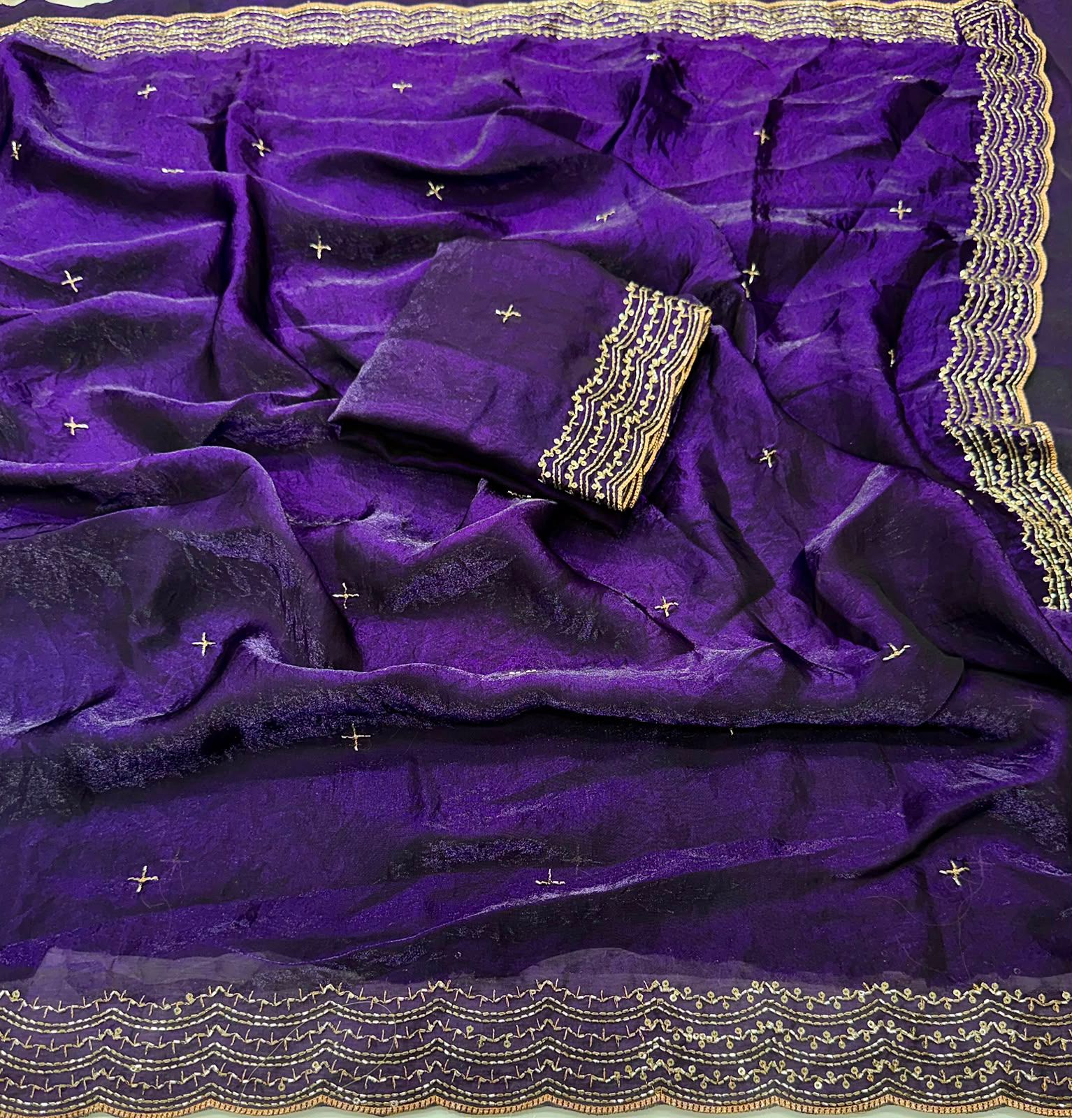 Space Sattin Bits Sequence Work Saree With Contrast Running Blouse