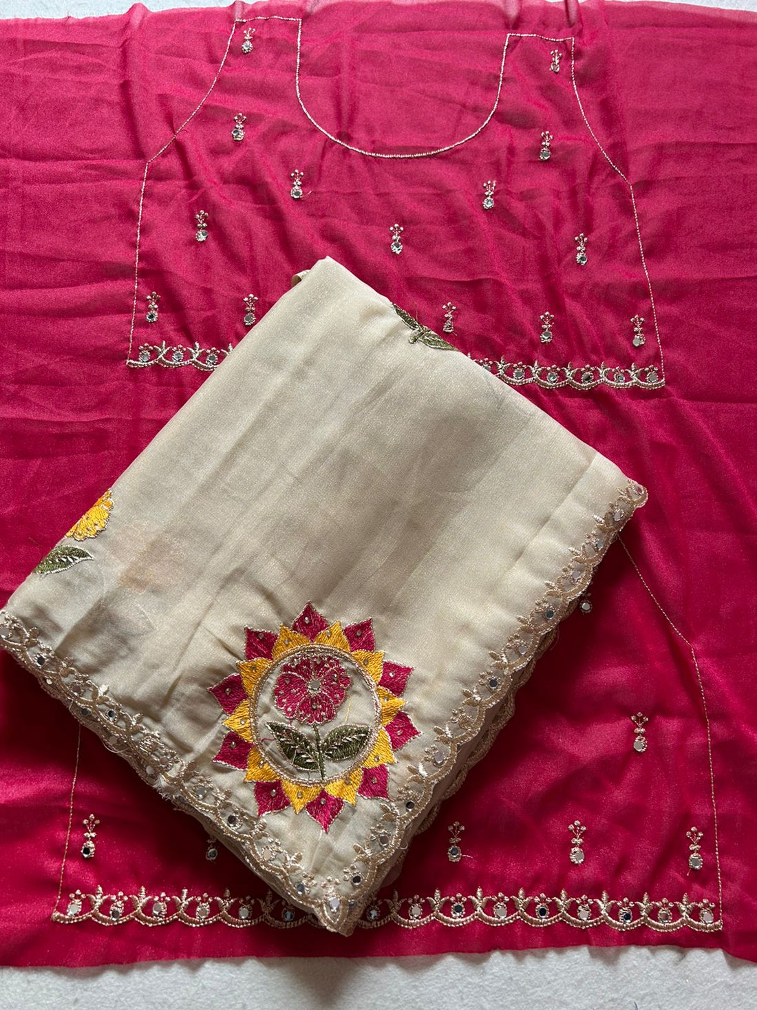 Star Georgette with Embroidery Work with Real Mirror Work