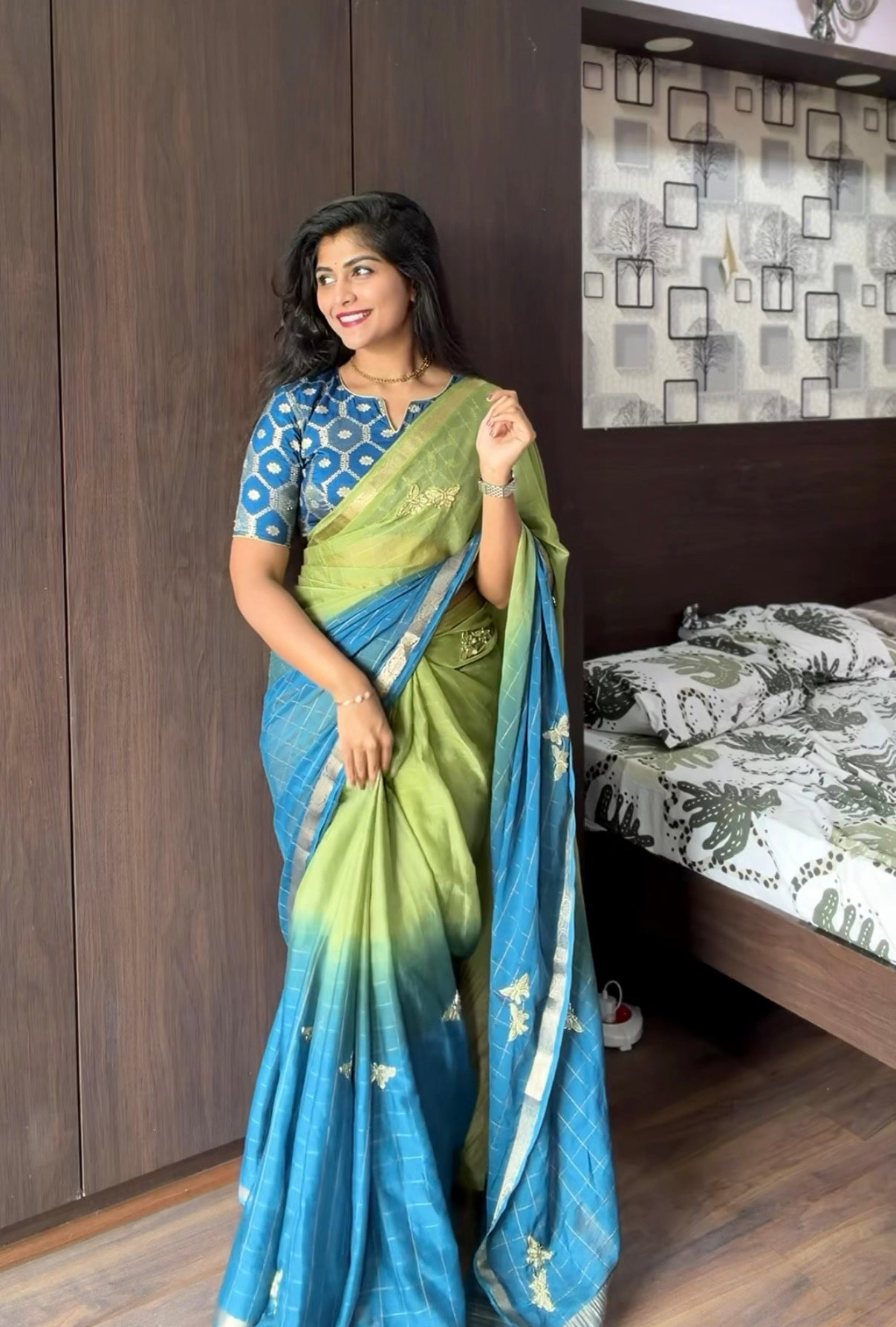 Pure Viscose Georgette saree with beads work