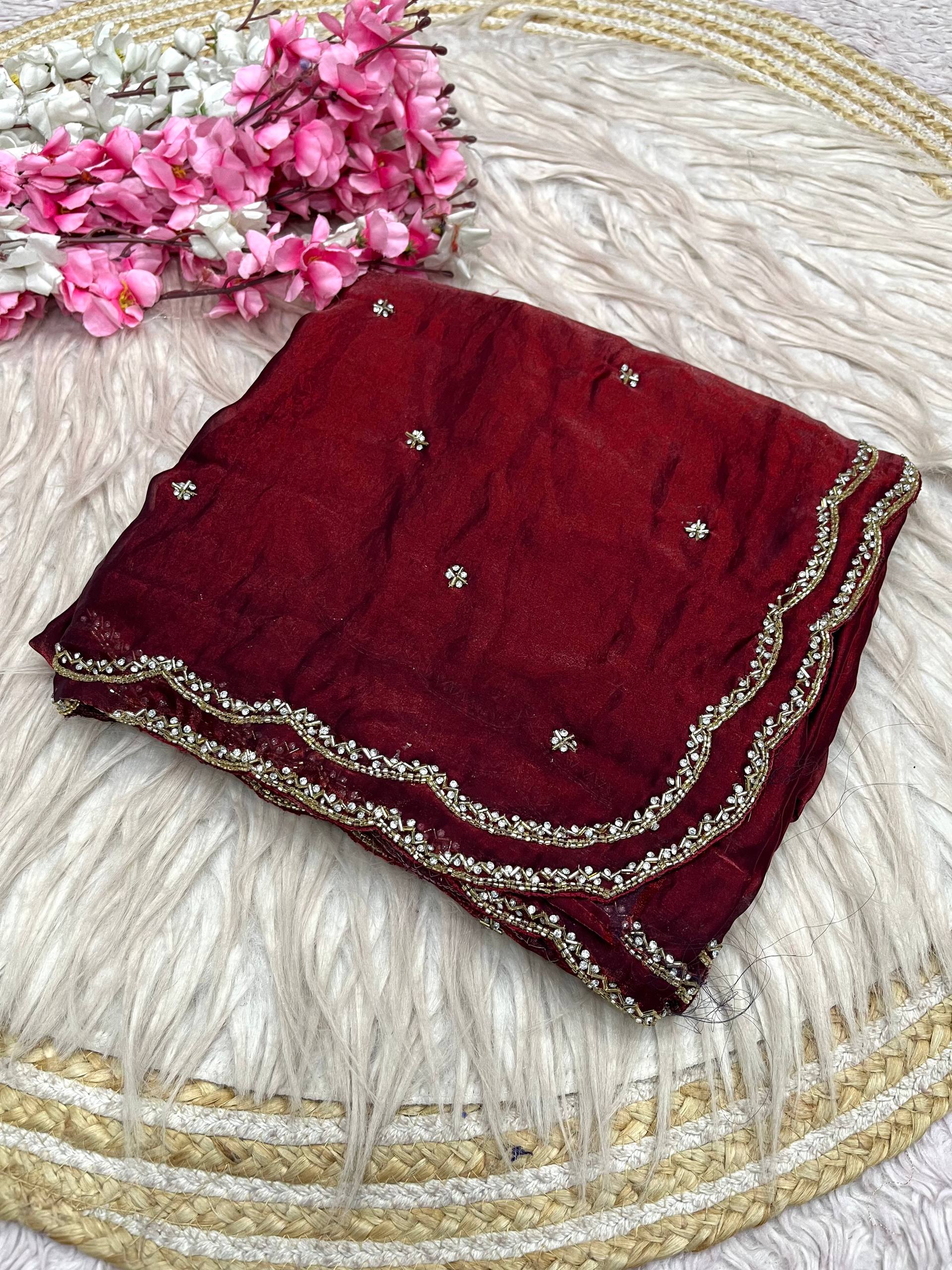 Space Silk Fandy sattin With Beautiful Khatli Cut Dana Handwork Along With Hand Diamond Work