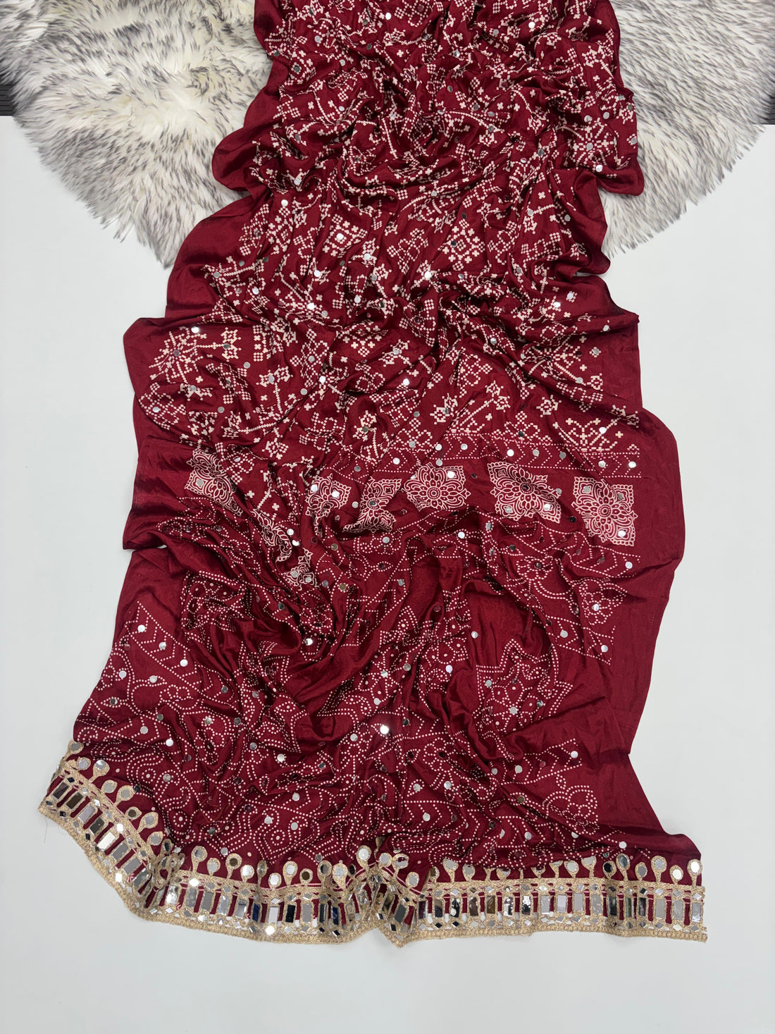 Ajrakh Saree with Mirror Work