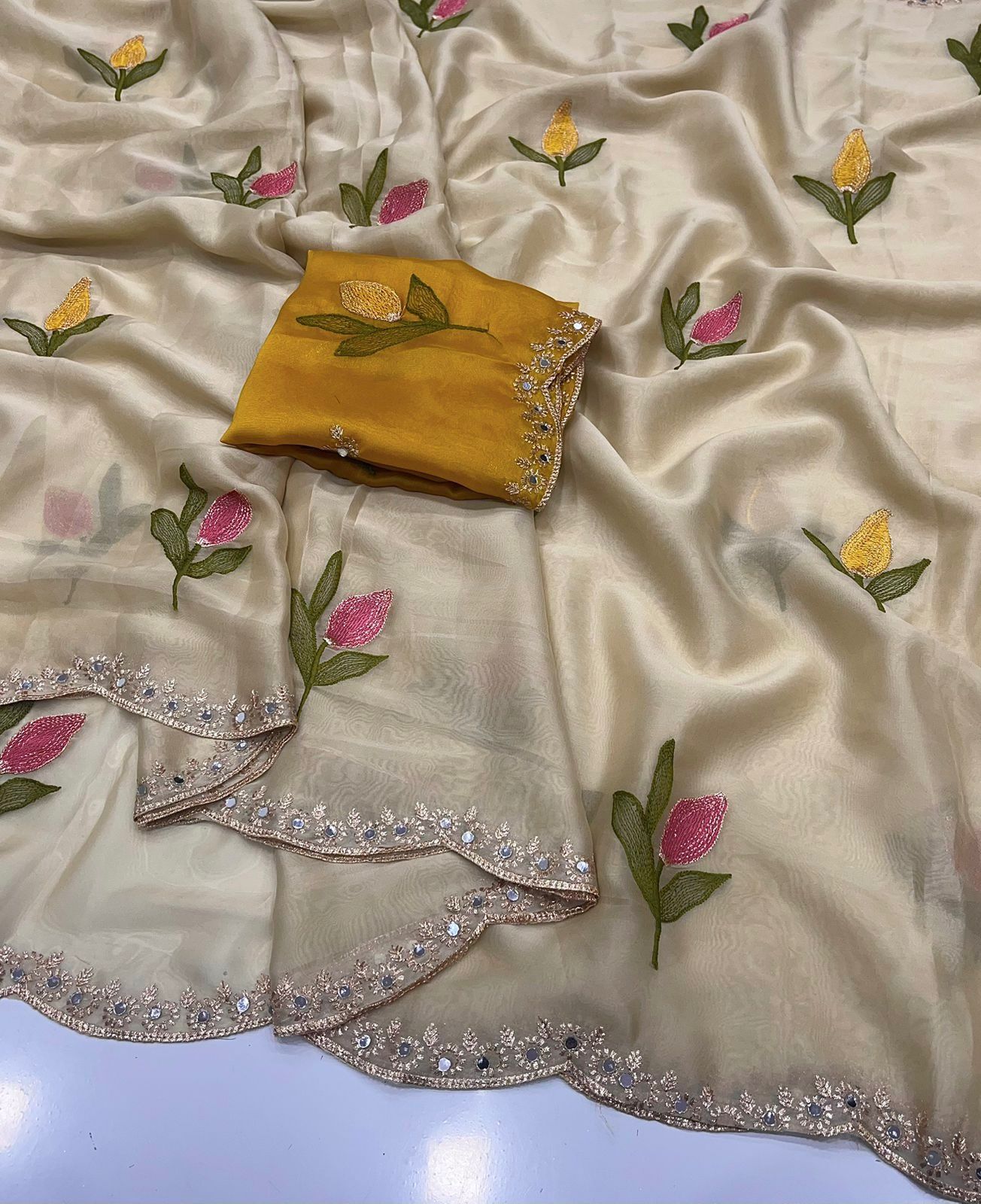 Star Georgette Silk Saree with allover Embroidery Work