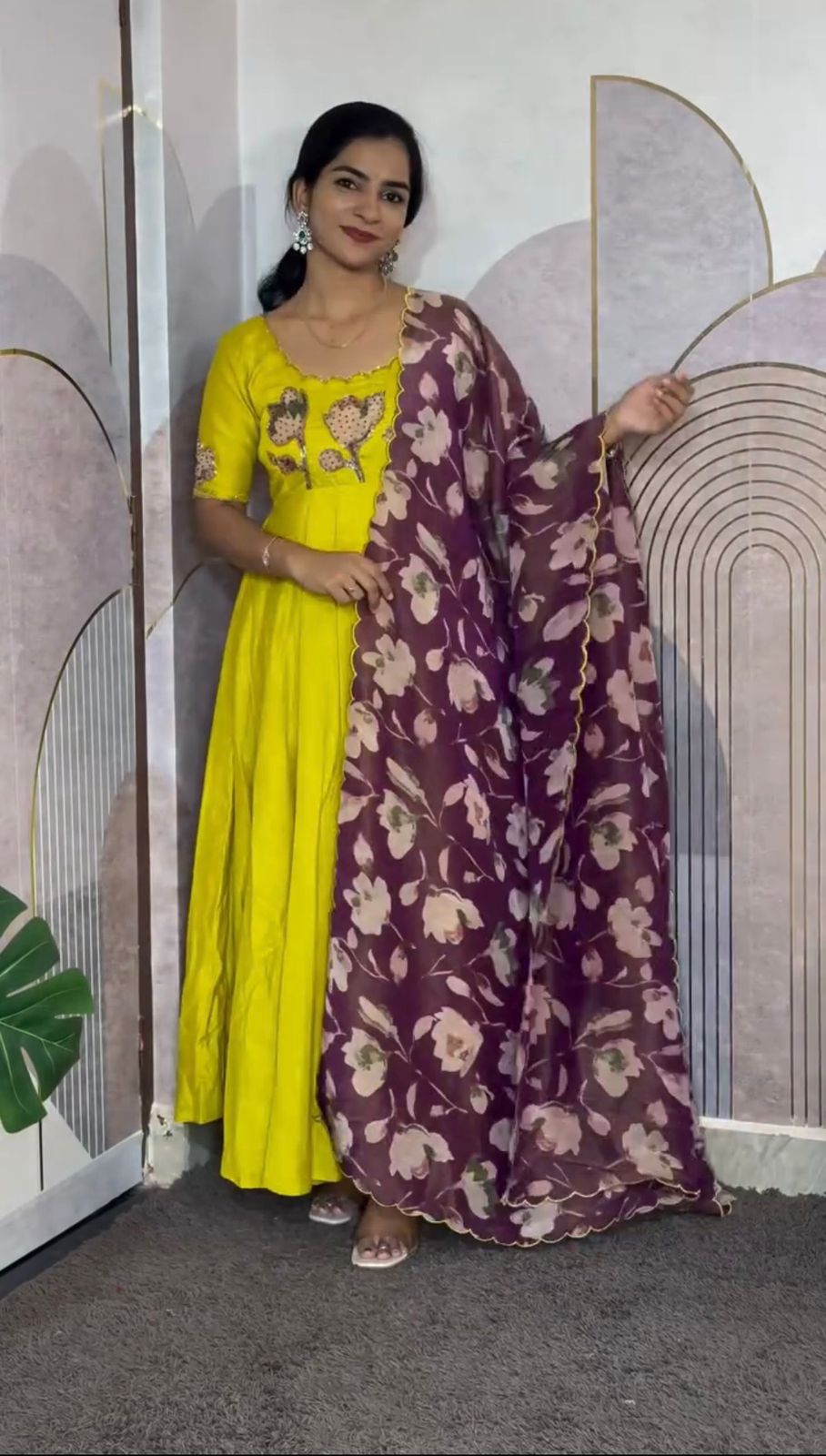 Premium Hand Painted Maggam Work Gown with Dupatta