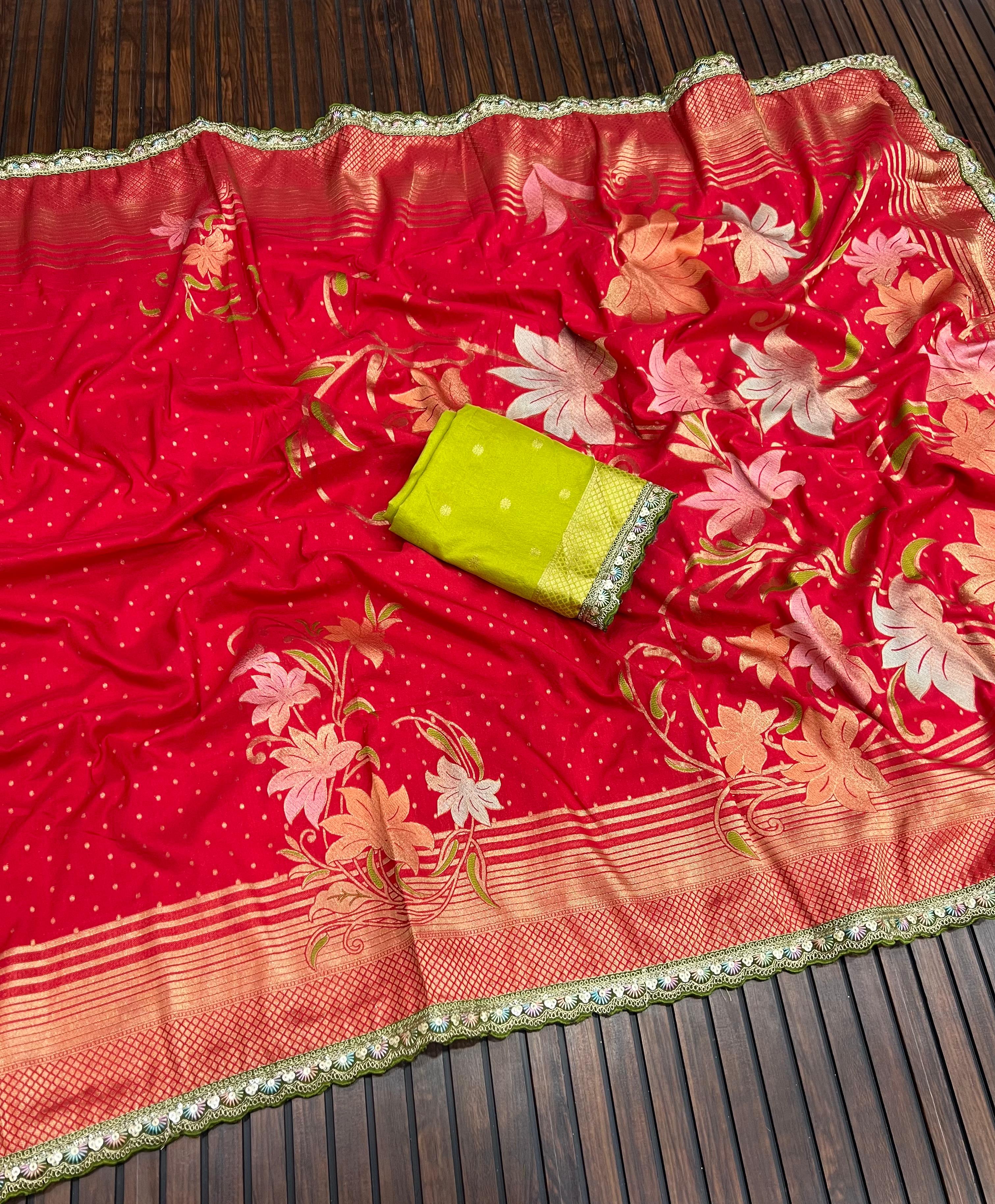 Premium Khadi Georgette Saree with Beautiful Lace Border