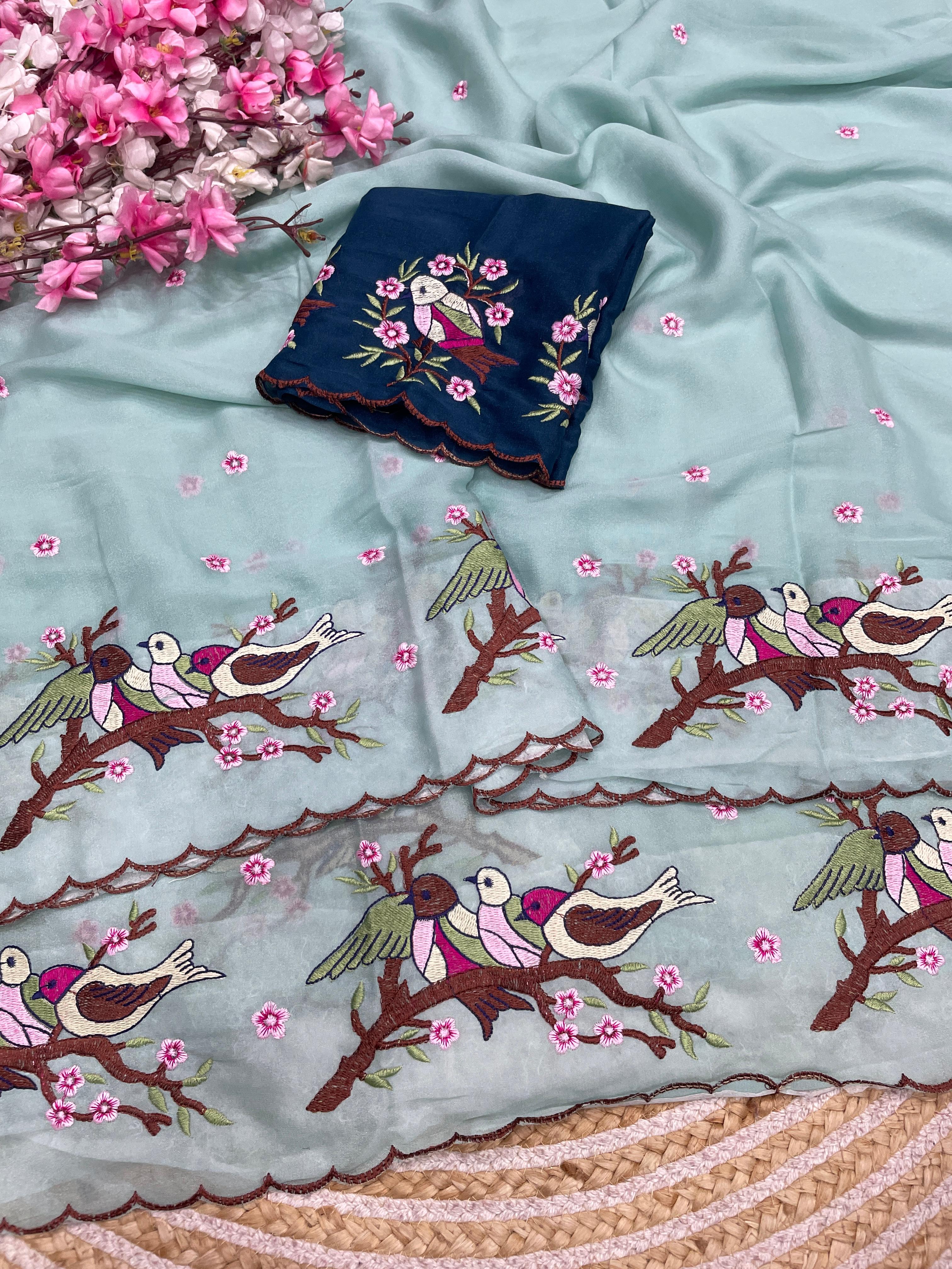 Star Georgette Sarees with Beautiful Multi Embroidery work & Arcoo Border