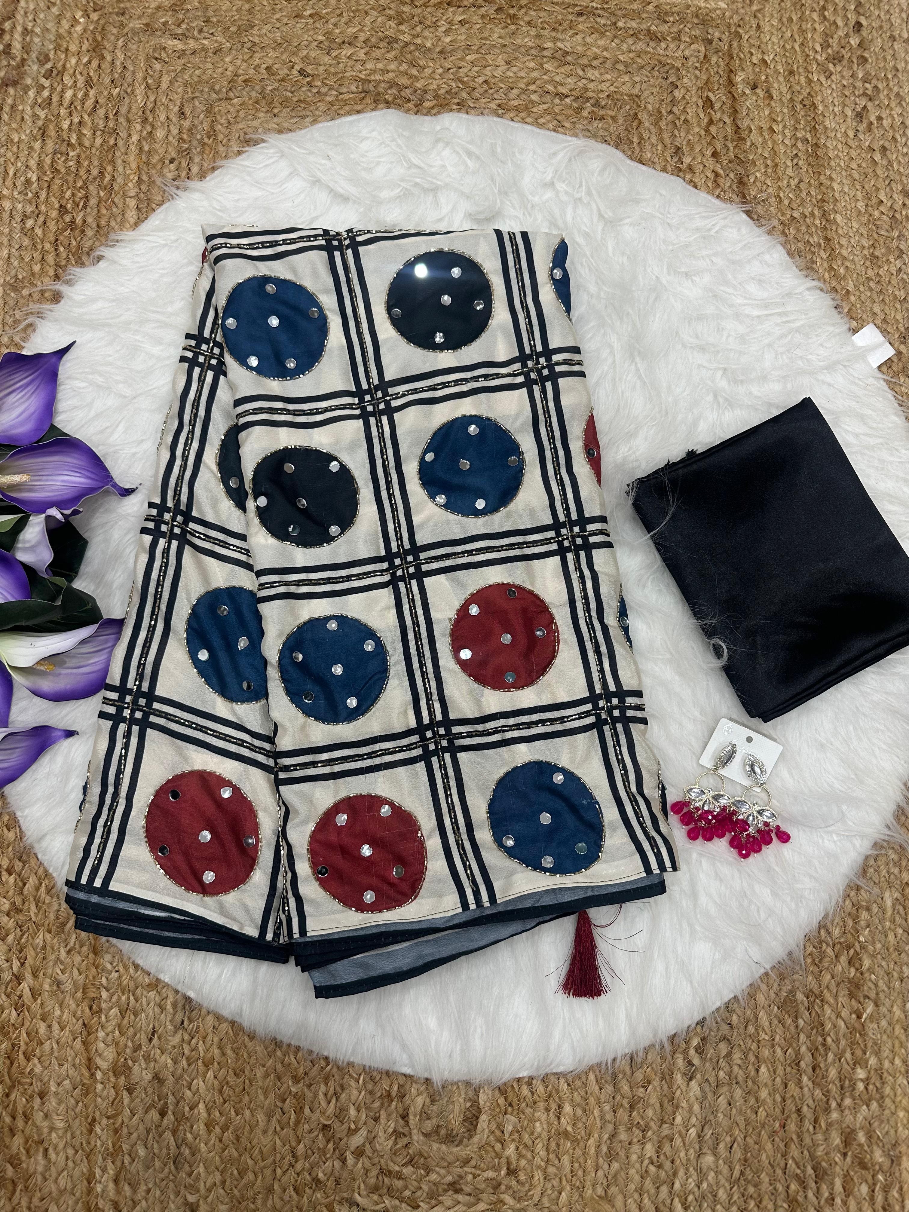 New Ajrakh Designer Handwork Party Wear Saree with Original Mirror Work