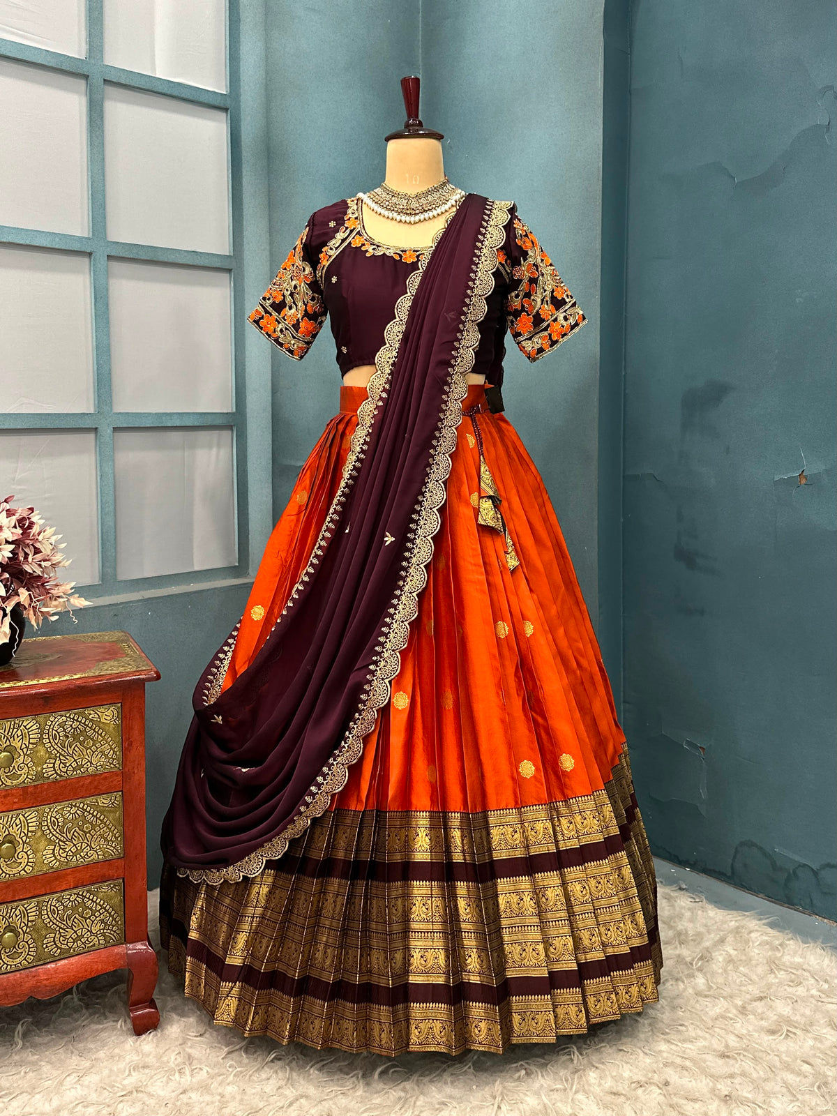 Exclusive Pure Kanjivaram silk full stiched Lehenga