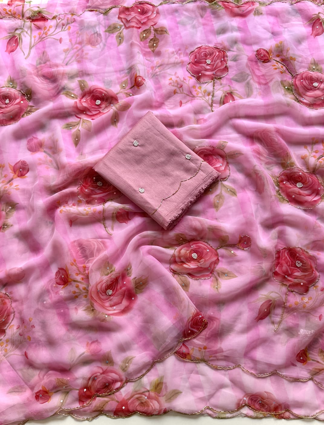 Soft georgette with cutdana work