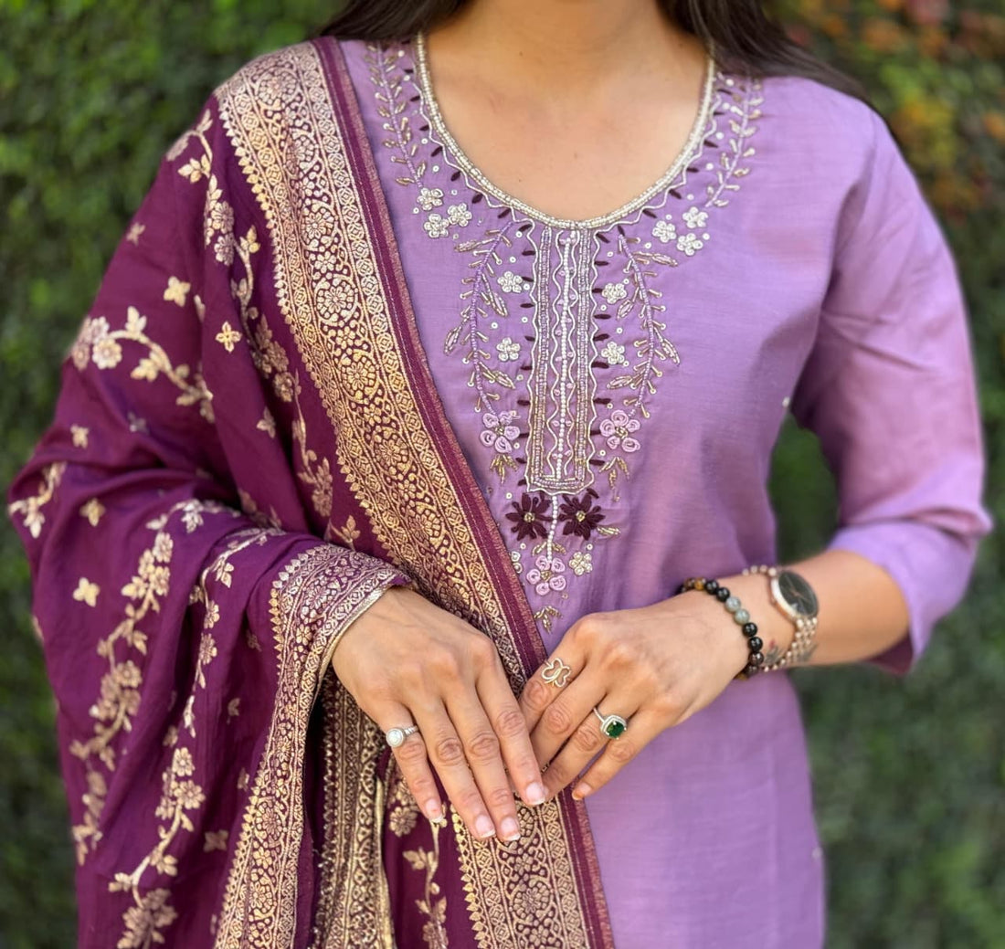 Beautiful Trending Lavender Designer Kurti Set