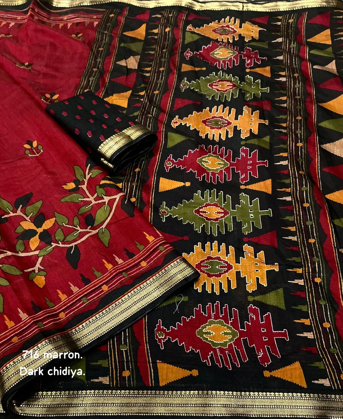 Pure Mangalagiri Style  Kalamkari Cotton Saree