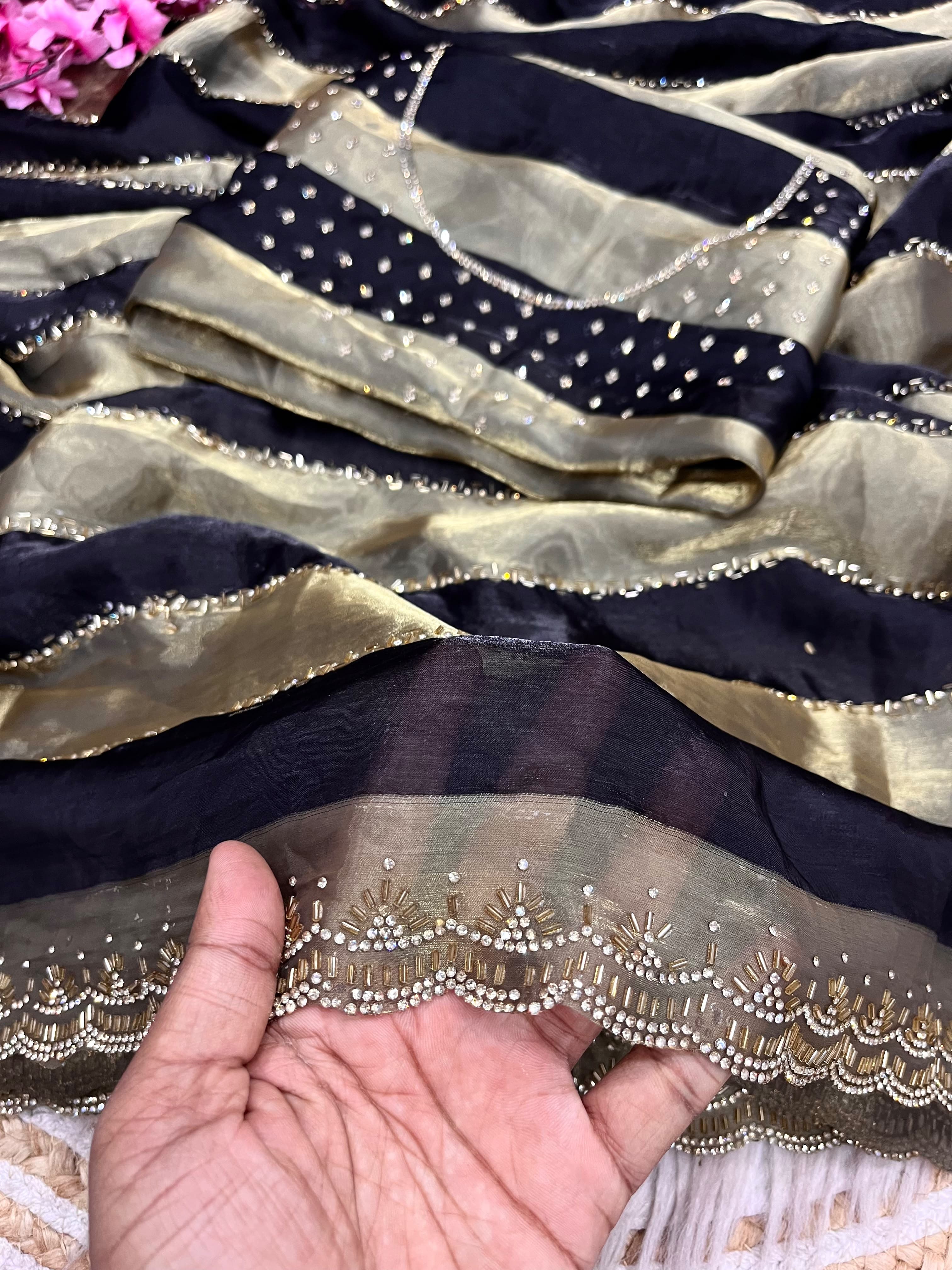 Space Soft Silk Blooming With Beautiful jarkhan Work With Siroski Work