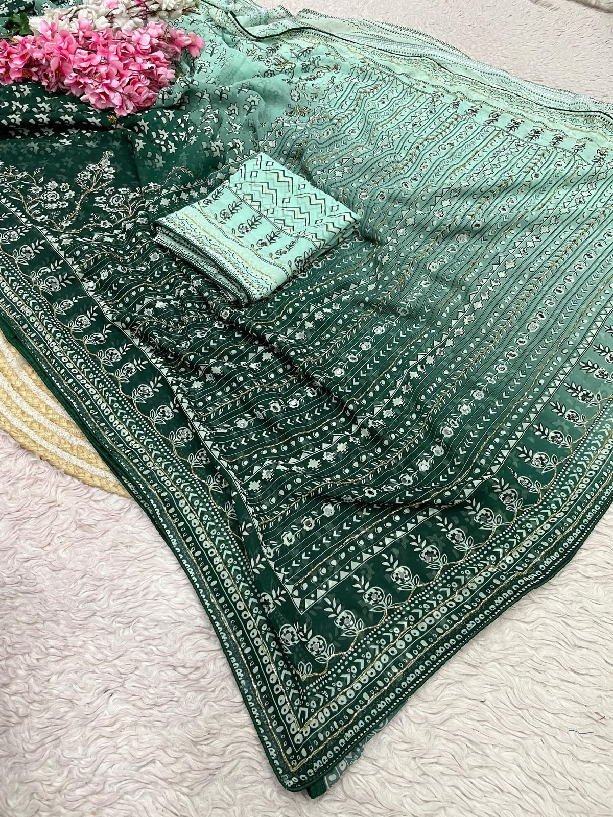 Soft Georgette Saree with Khatli & Orginal Mirror Work