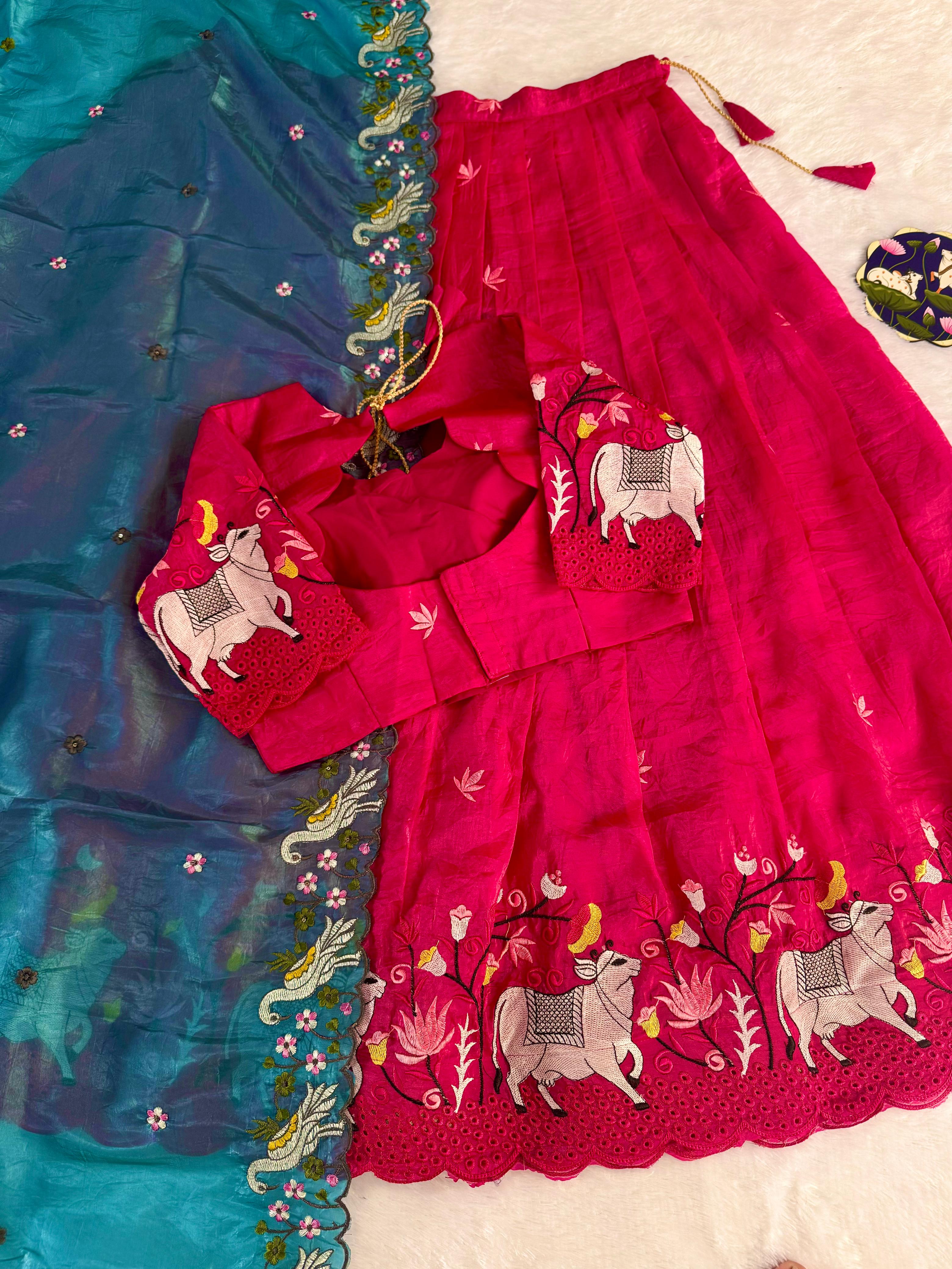 Premium Pichwai Work Fully Stitched Lehanga Set (Free Size)