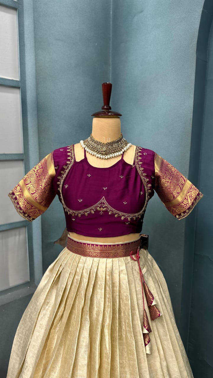 Premium Designer Pure Banarasi Tissue Silk Fully Stitched Lehangas