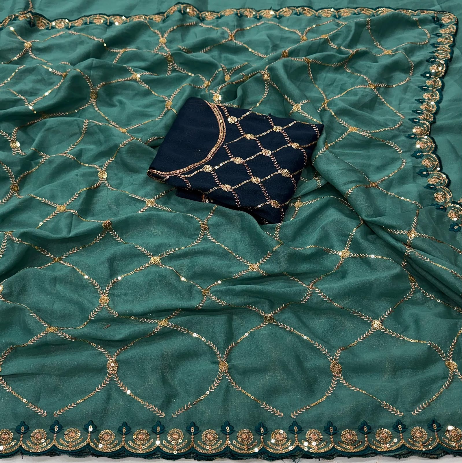 Star Georgette Sarees with Multi Sequence Work With Running Blouse