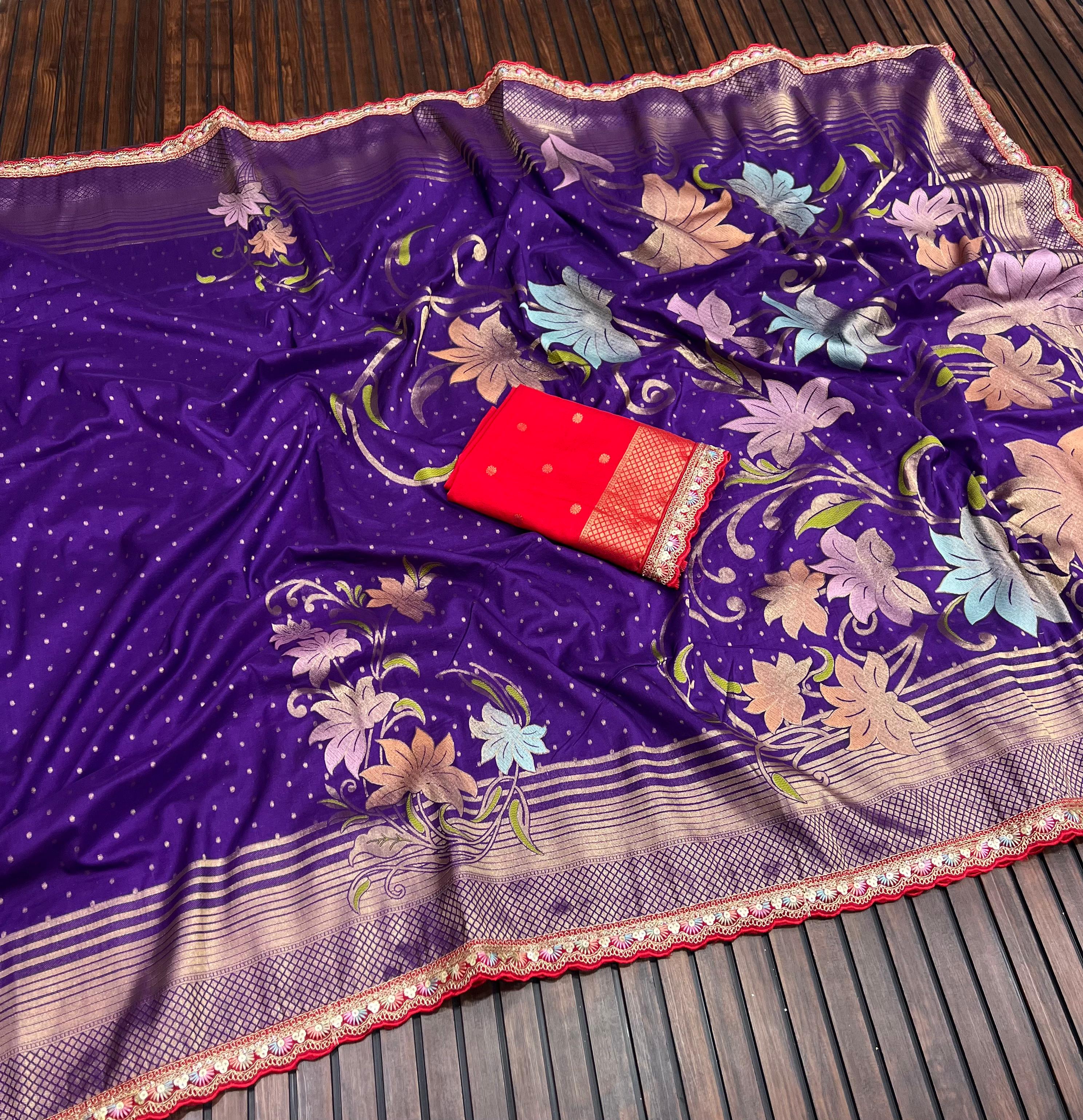 Premium Khadi Georgette Saree with Beautiful Lace Border