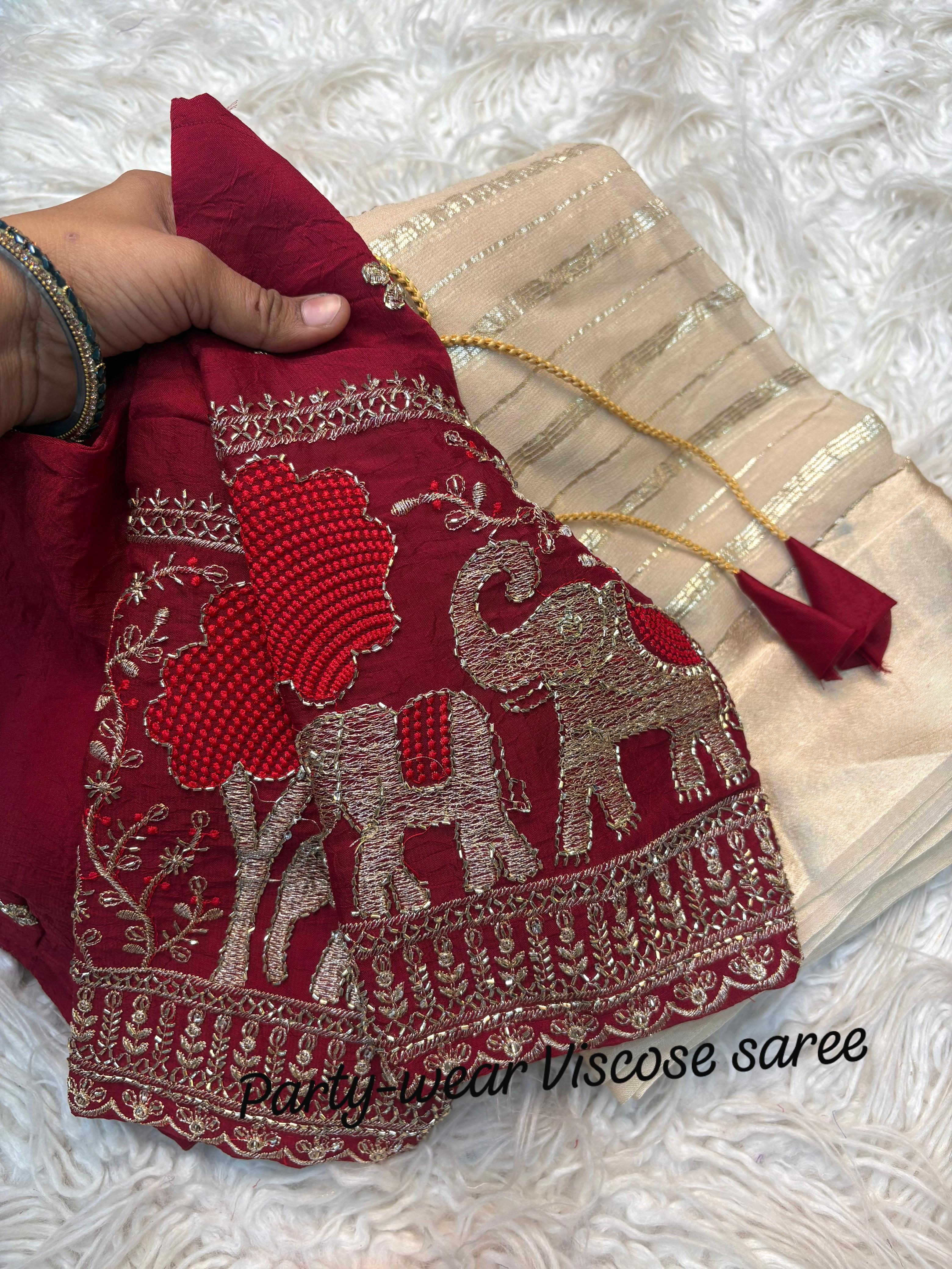 Pure Viscose Saree available with two blouse styles