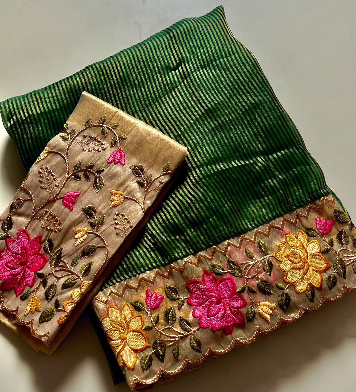Pure Tissue Organza Silk Stripe Sarees designd with embroidery work blouse