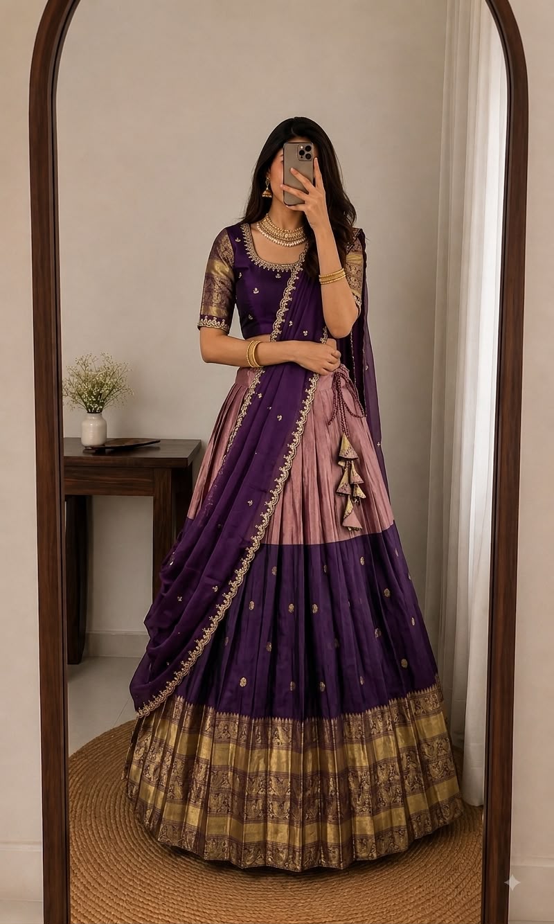 Premium Quality Fully Stitched Kanjivaram with tissue silk dual combination Lehanga