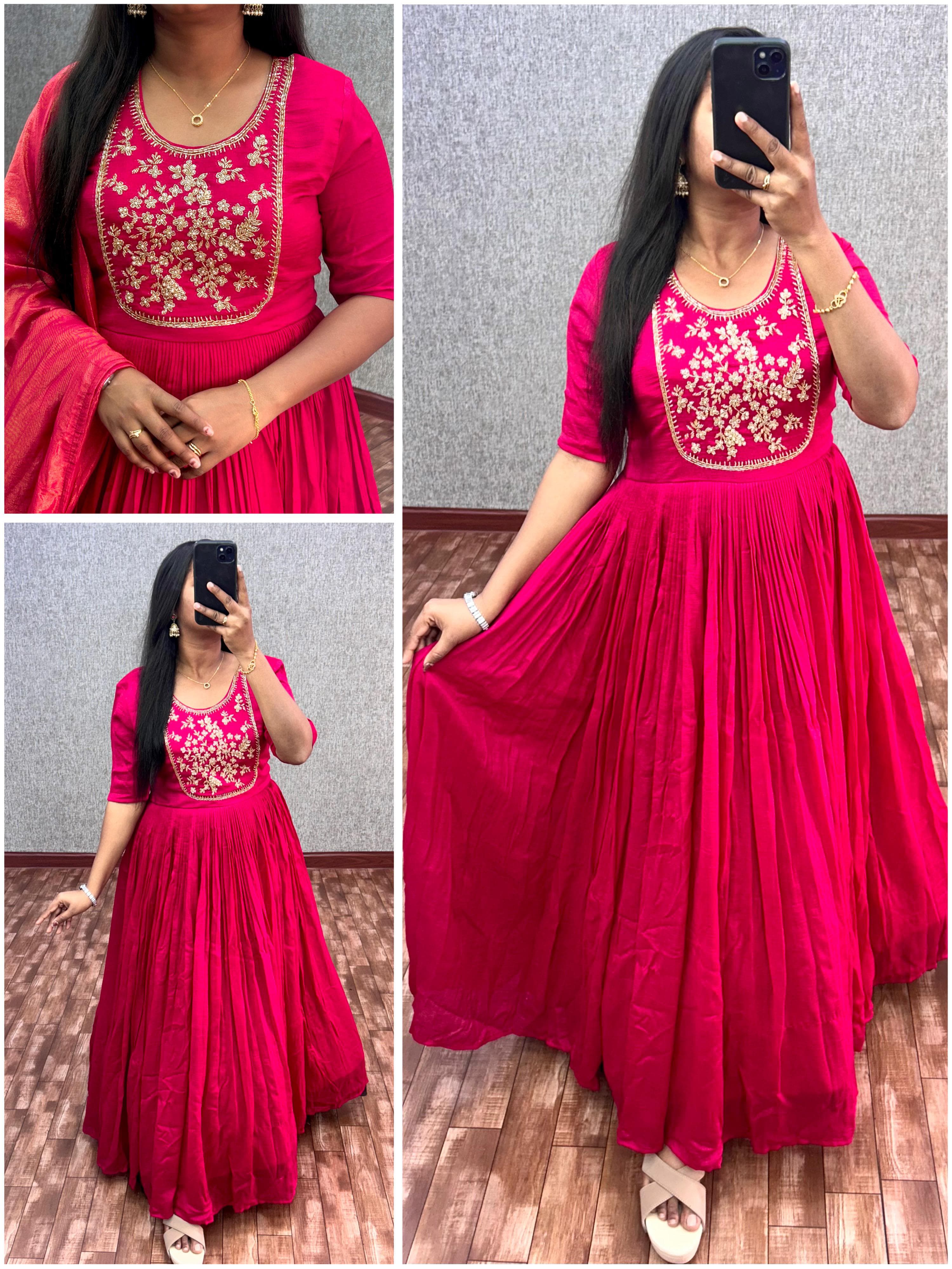 Premium Vichitra Silk Maggam Work Gown with Duppta upatta