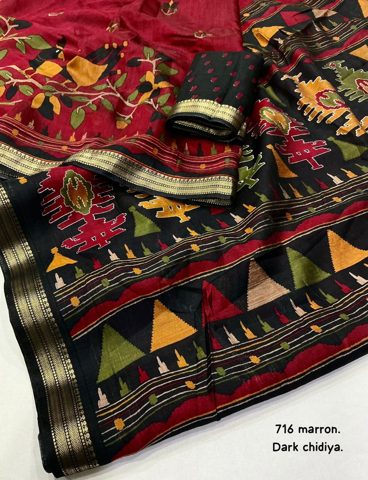 Pure Mangalagiri Style  Kalamkari Cotton Saree