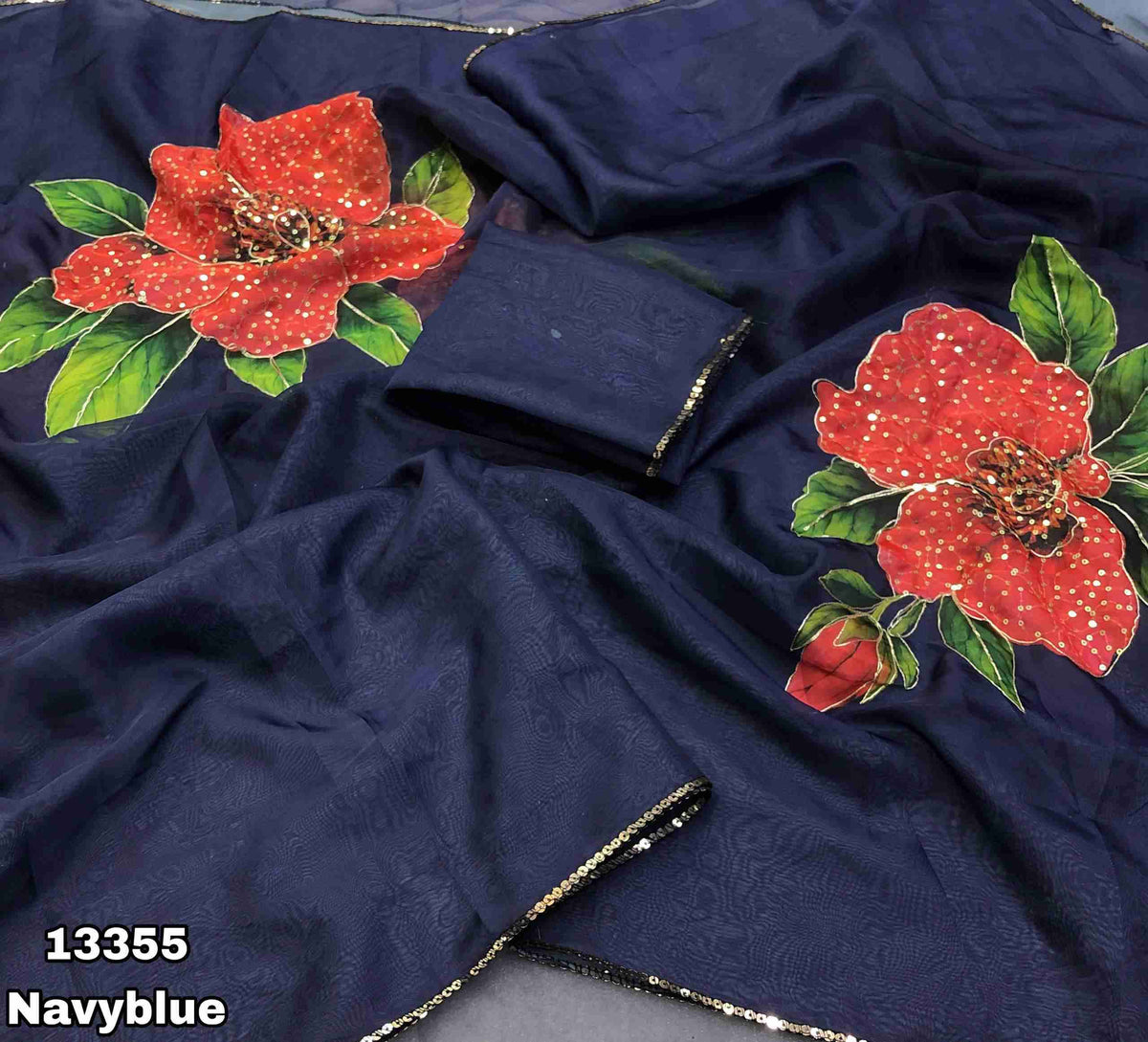 Tebby Organza Sequence Embroidery Work Sarees