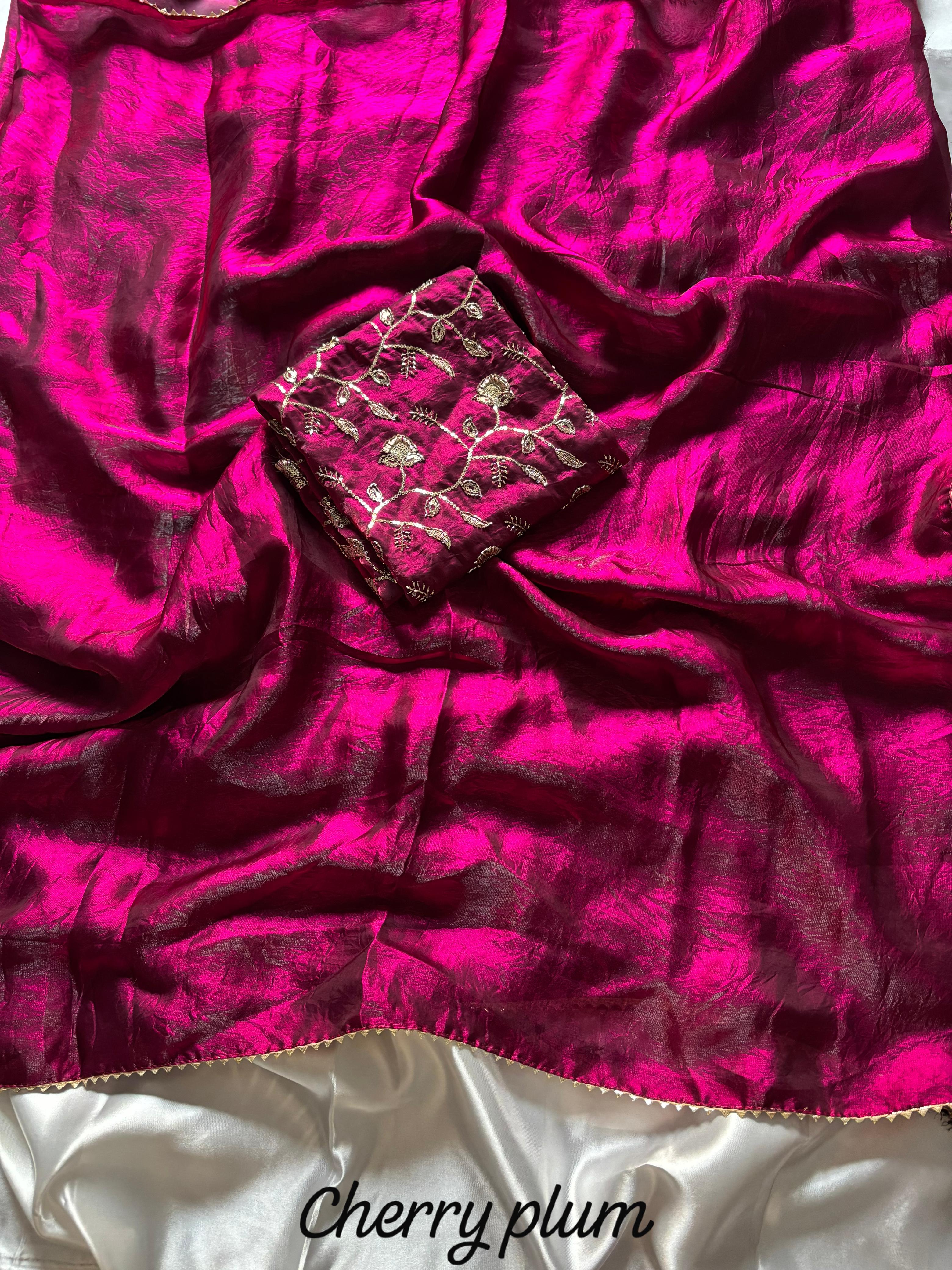 Designer Space Silk Sarees with Beads Work Blouse