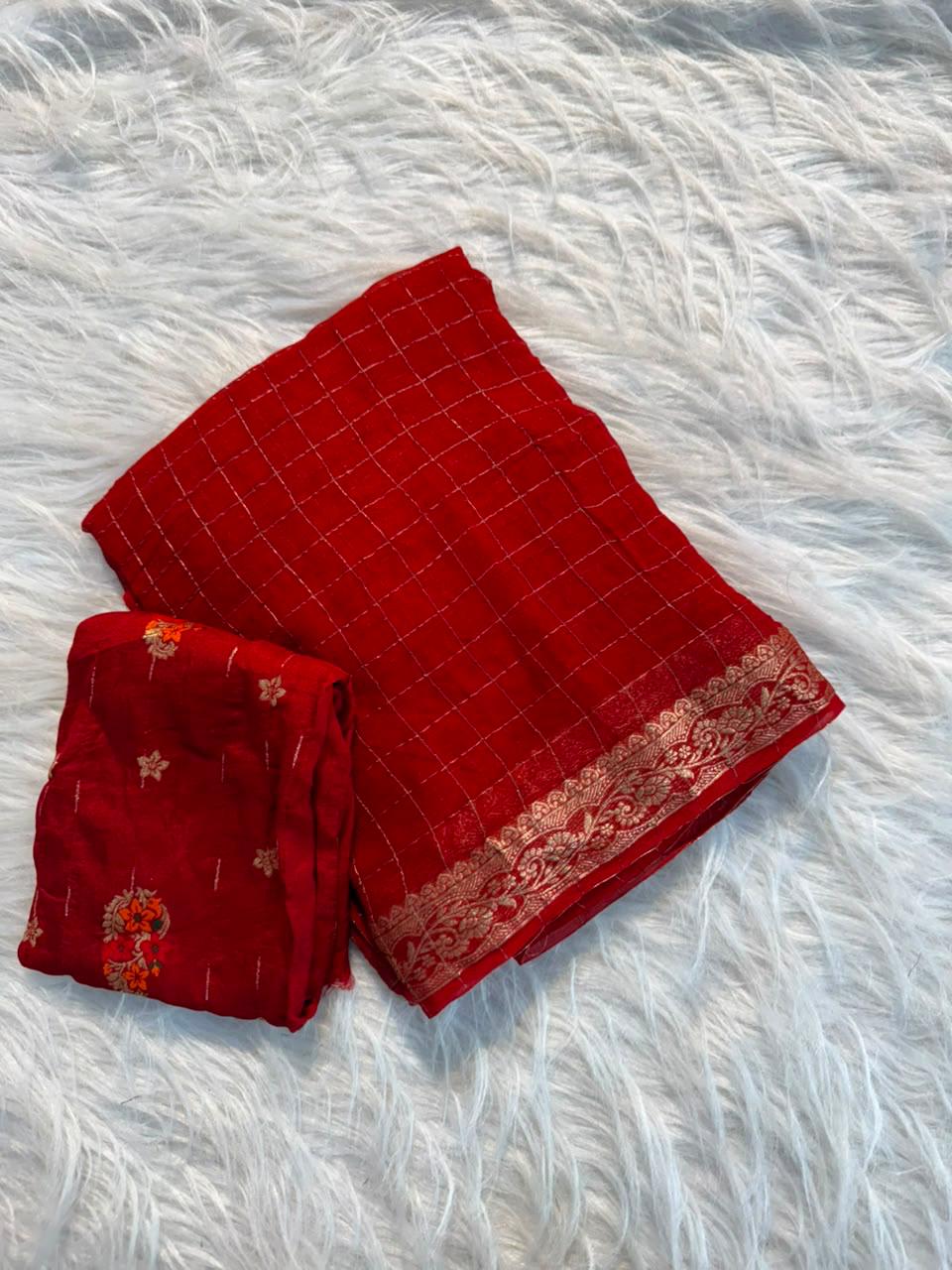 Pure Viscose Checks Georgette Sarees