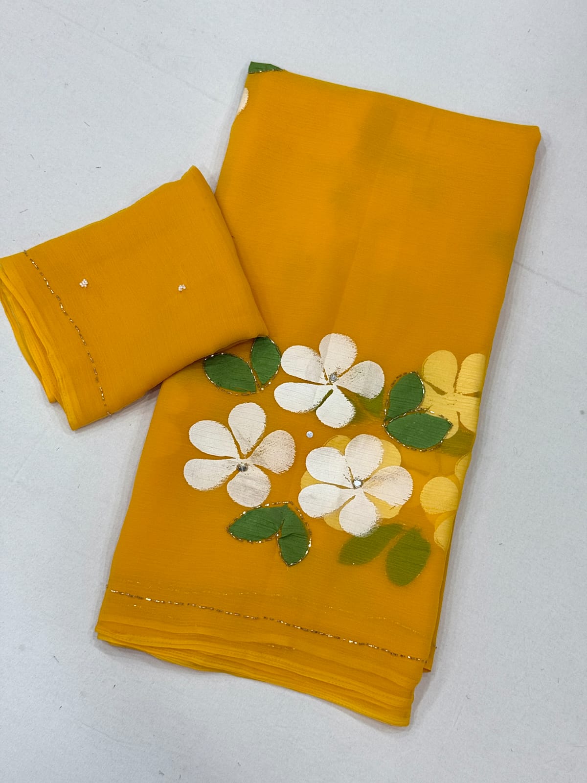 Pure chiffon Handwork Sarees