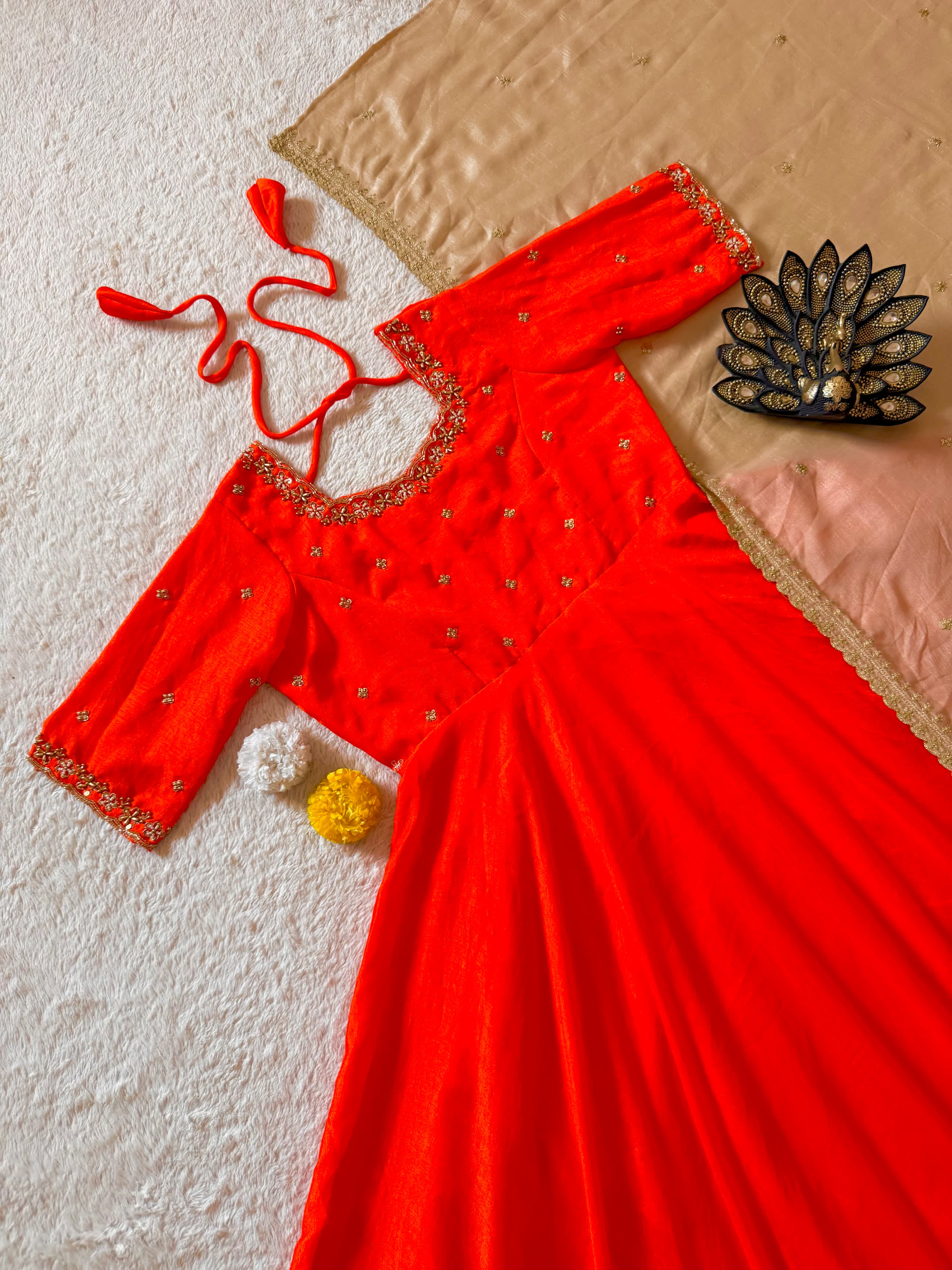 Designer Maggam Hand Work Gown With Duppata
