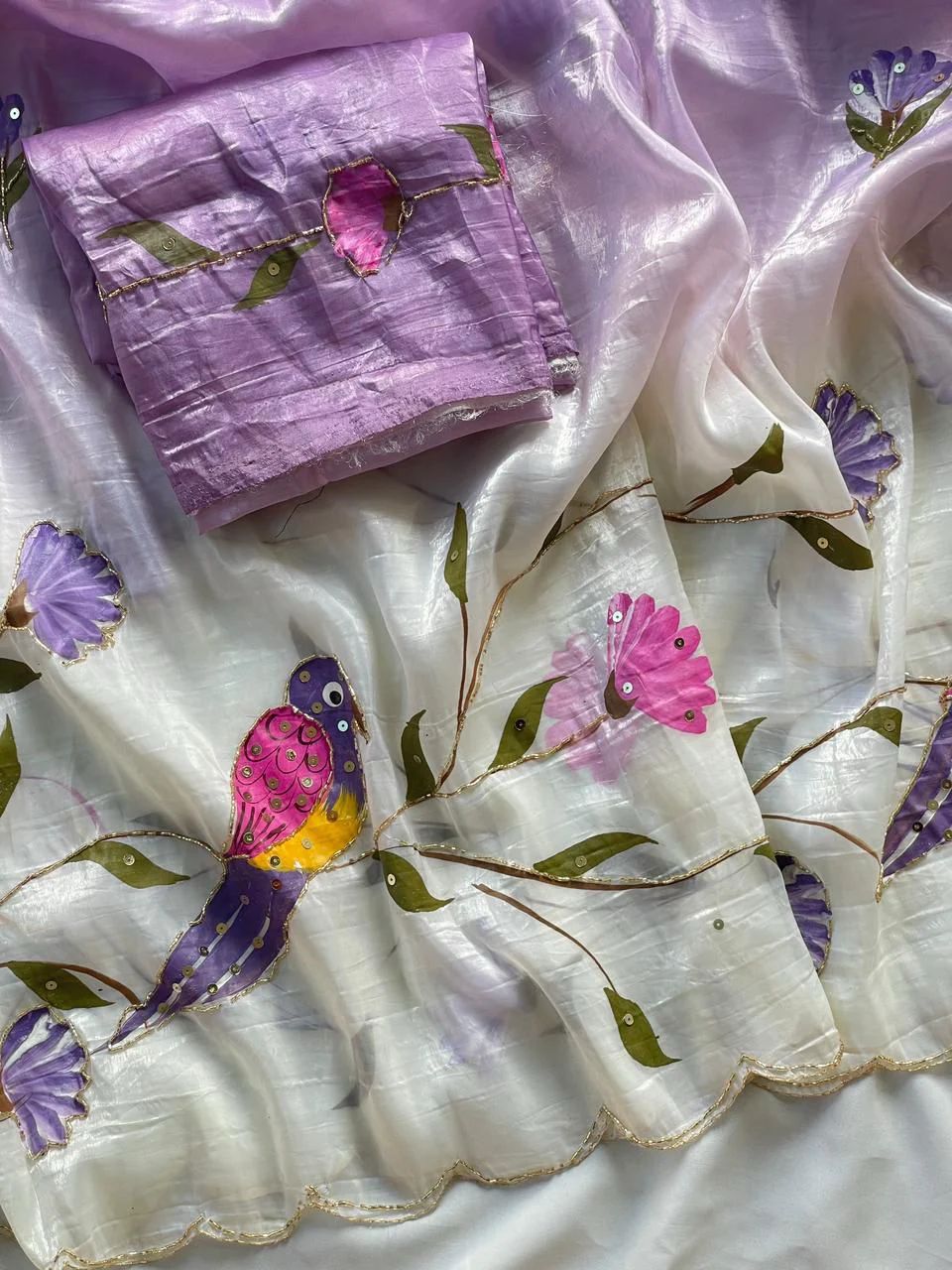 Designer brush painted crush saree