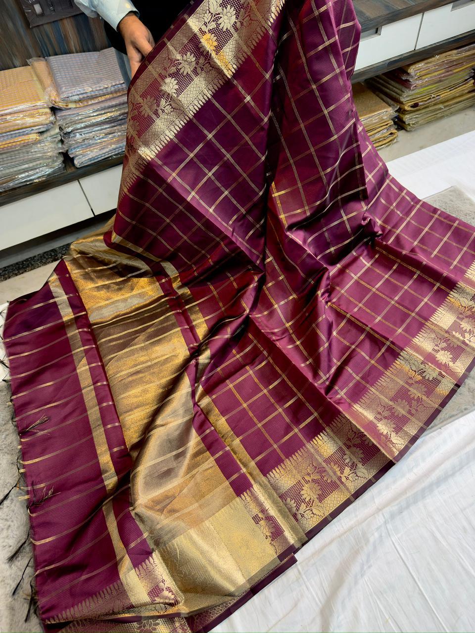 Banarasi Soft Silk Sarees with Checks Weaving