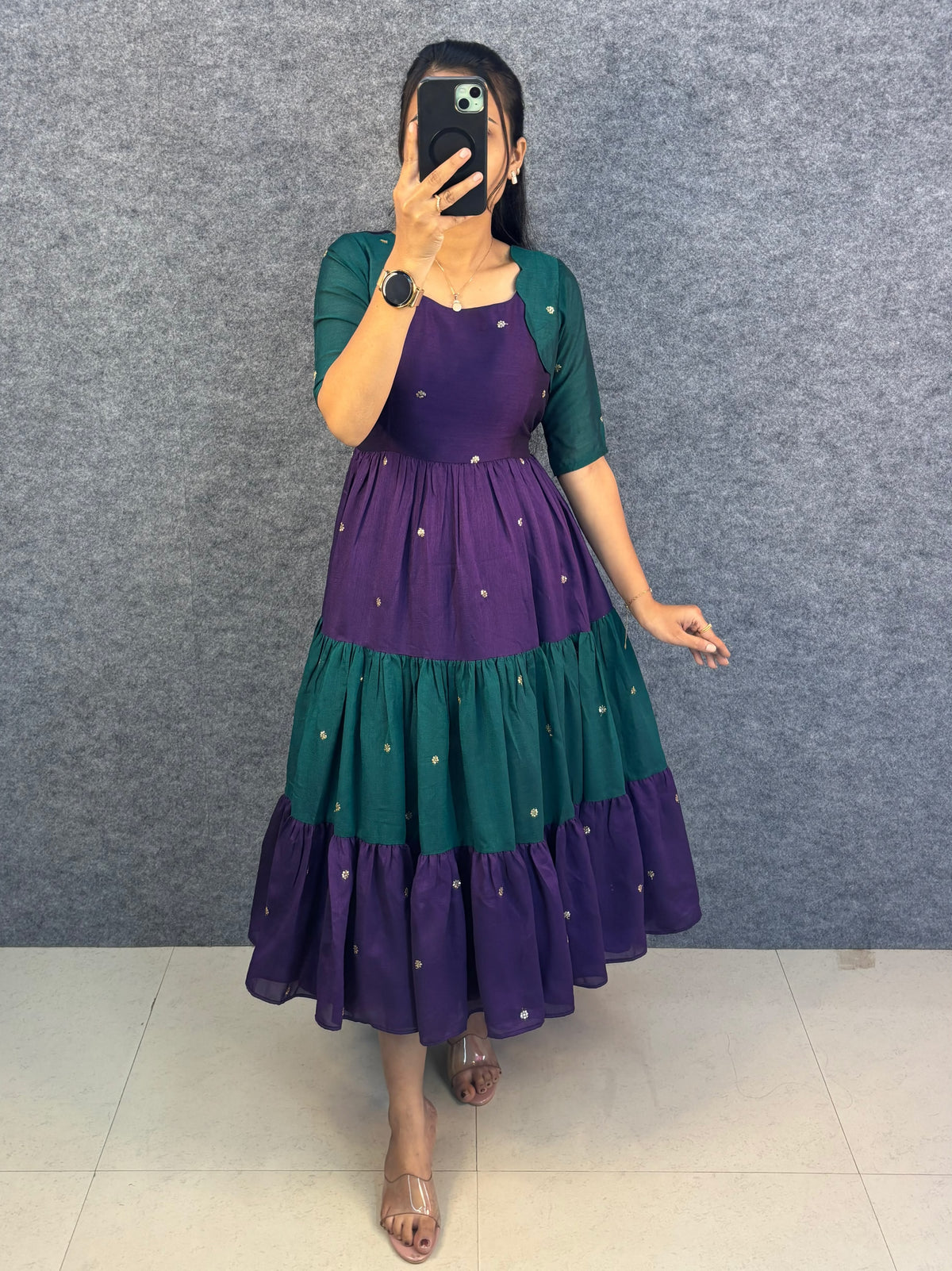 Multi Colour Vichitra Silk Maxi with Embroidery Work