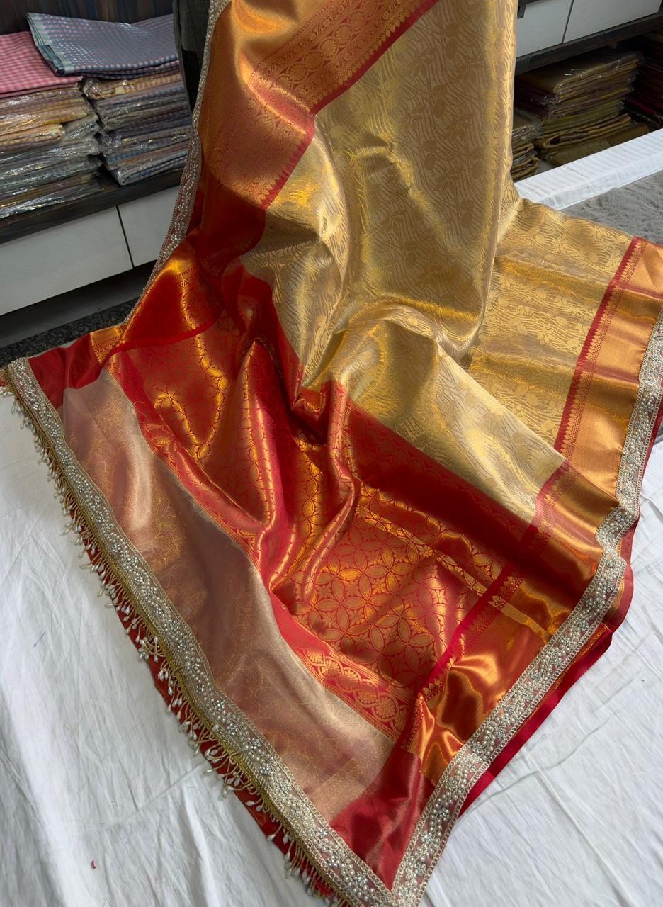 Premium Banarasi Tissue Lace Work Saree