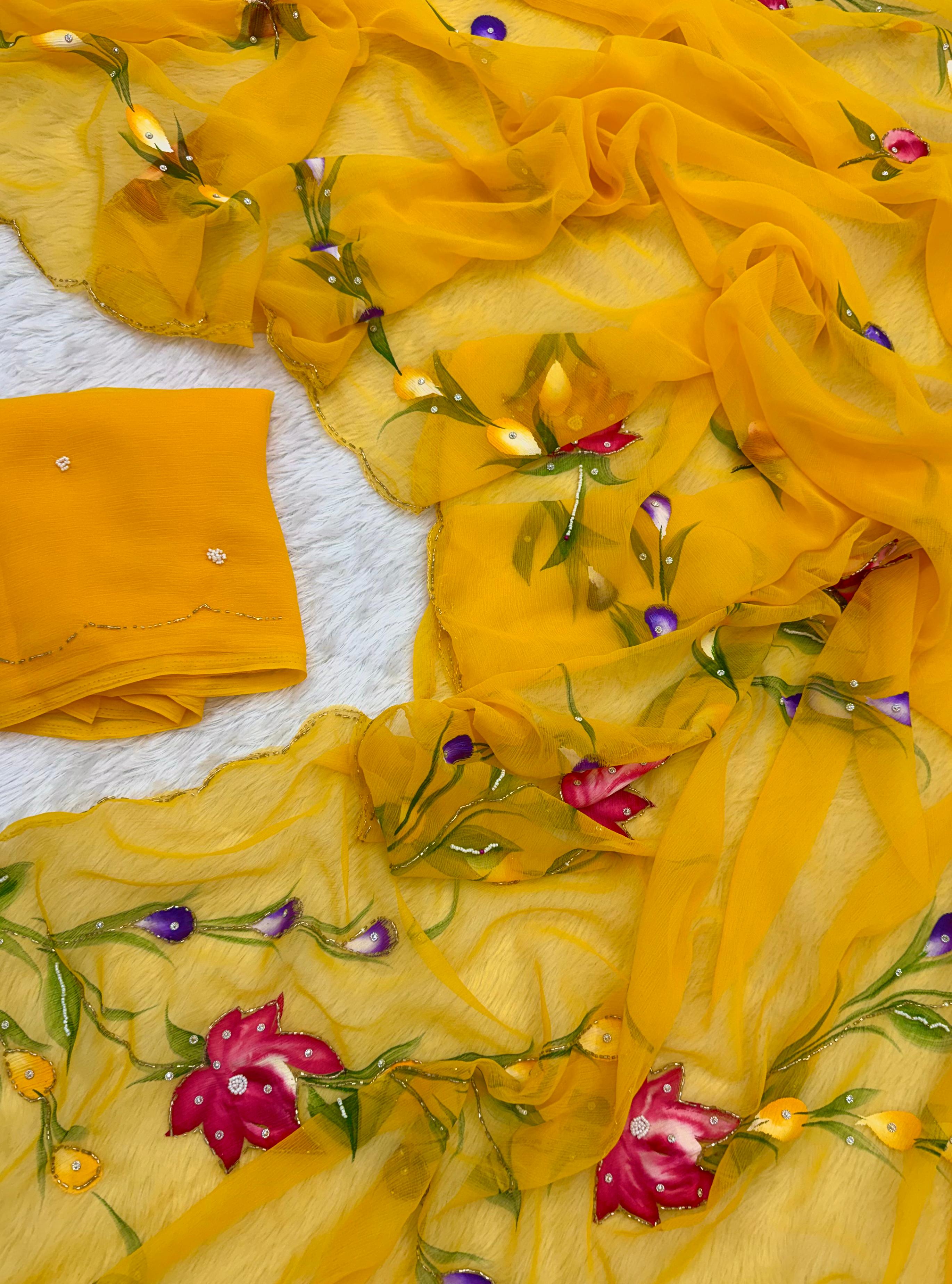 Soft Pure Chiffon Handwork Light Weight Sarees